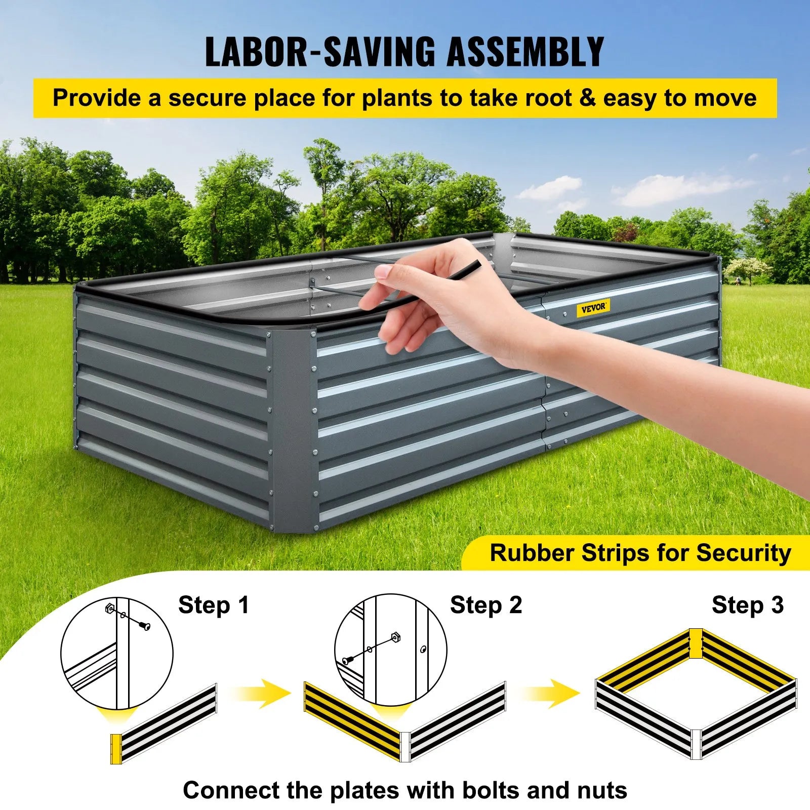 VEVOR Galvanized Raised Garden Bed, 48" x 24" x 12" Metal Planter Box, Gray Steel Plant Raised Garden Bed Kit, Planter Boxes Outdoor for Growing Vegetables, Flowers, Fruits, Herbs, and Succulents