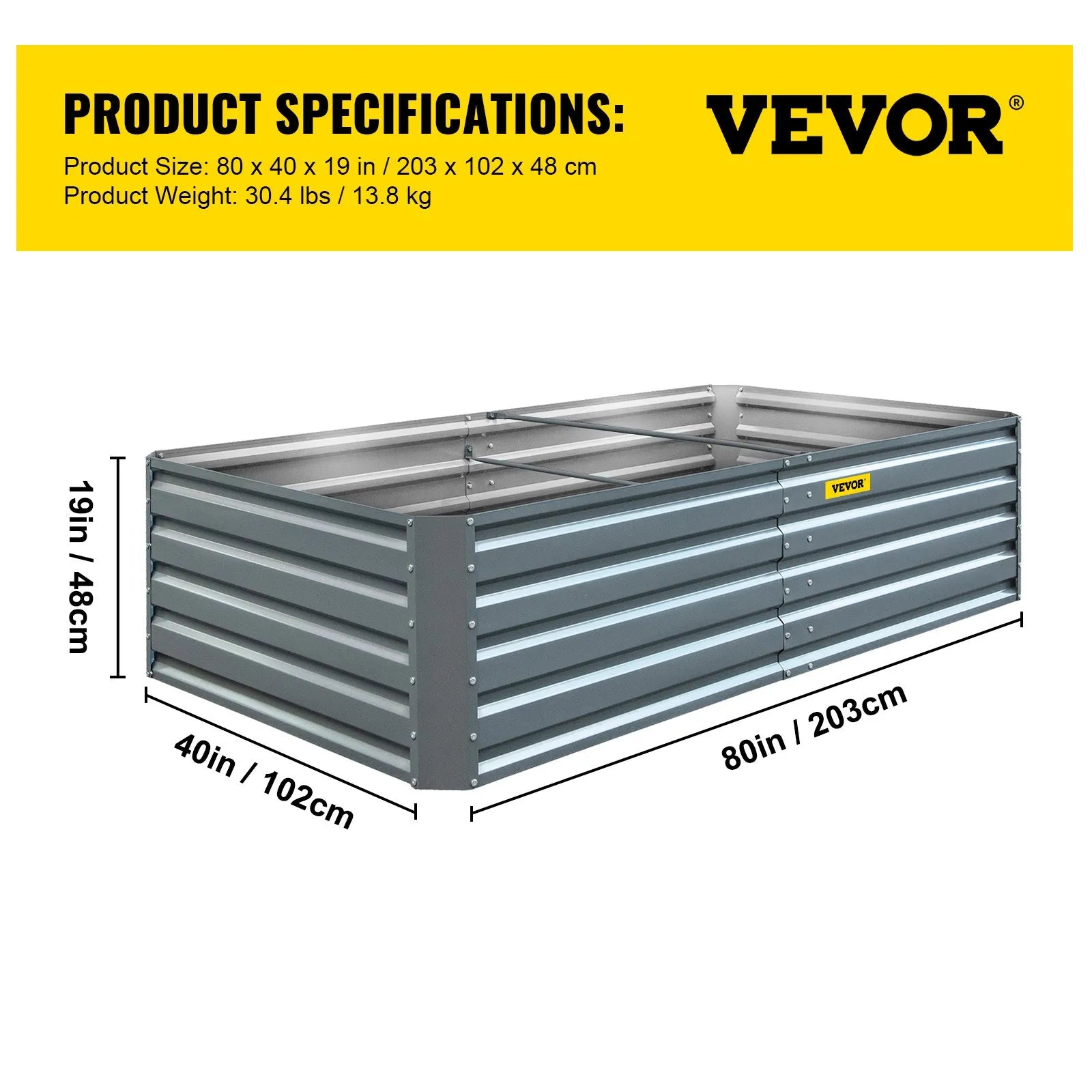 VEVOR Galvanized Raised Garden Bed, 48" x 24" x 12" Metal Planter Box, Gray Steel Plant Raised Garden Bed Kit, Planter Boxes Outdoor for Growing Vegetables, Flowers, Fruits, Herbs, and Succulents