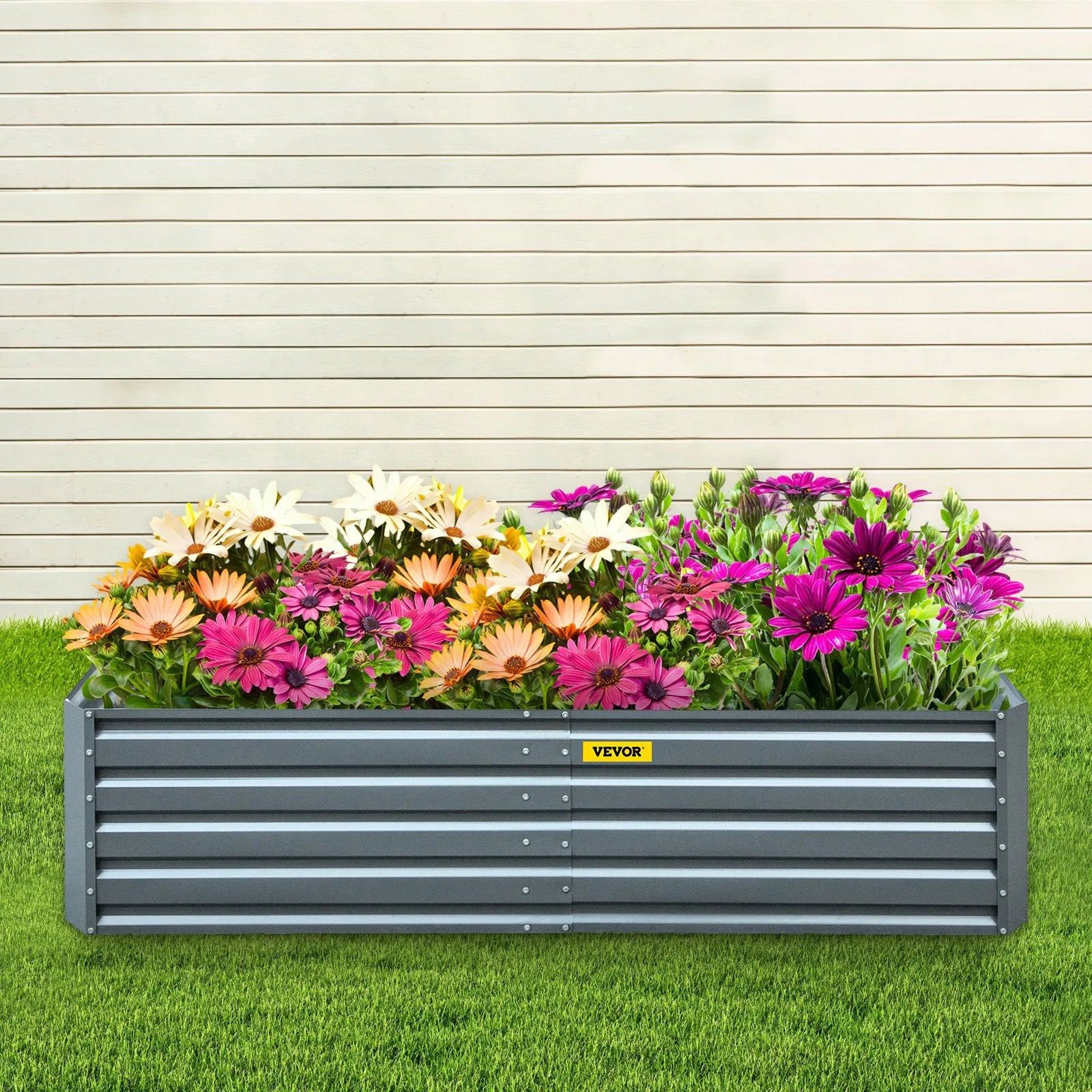 VEVOR Galvanized Raised Garden Bed, 48" x 24" x 12" Metal Planter Box, Gray Steel Plant Raised Garden Bed Kit, Planter Boxes Outdoor for Growing Vegetables, Flowers, Fruits, Herbs, and Succulents