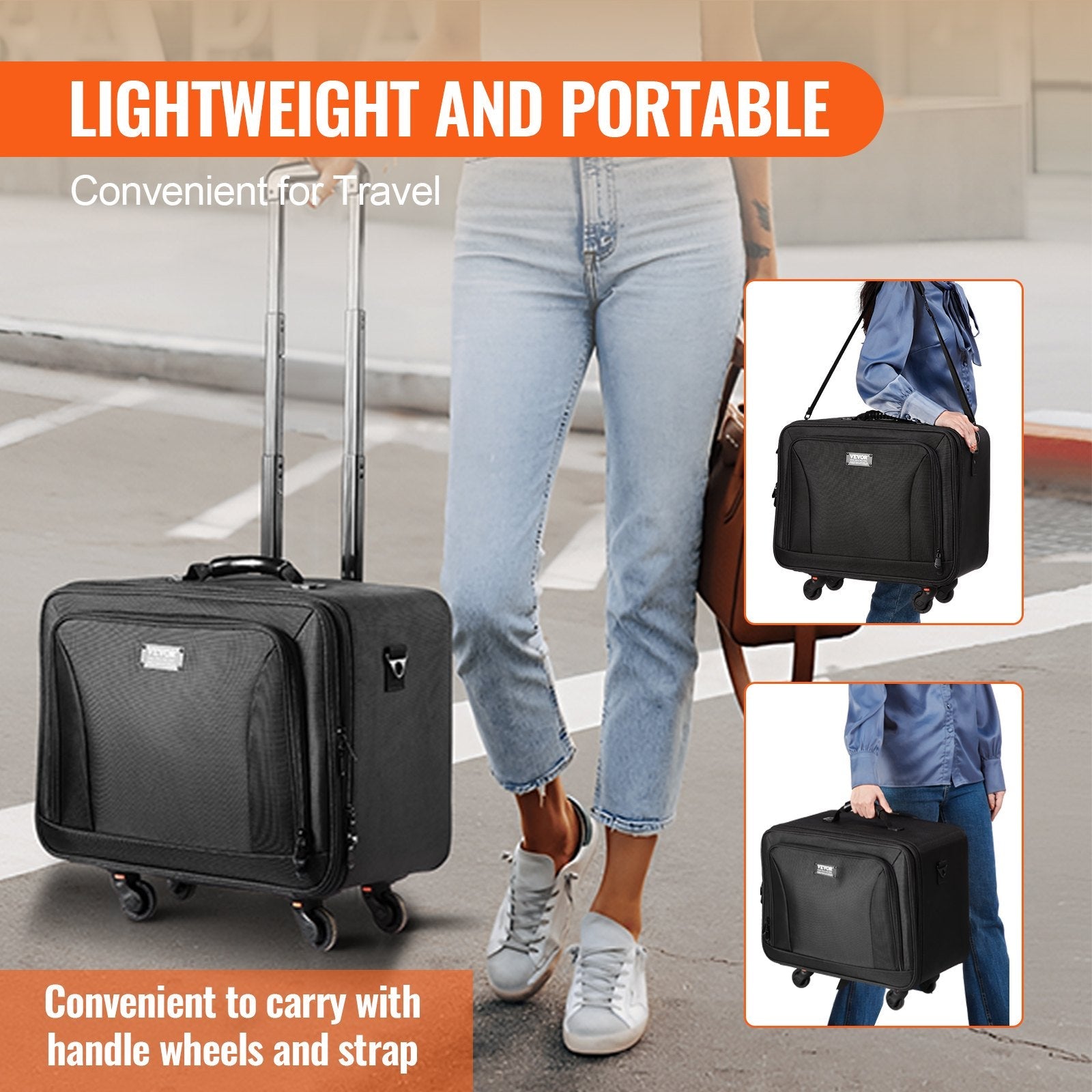 VEVOR Rolling Makeup Train Case Large Storage 3 Tiers, Convenient Carry With Handle, Wheels, Strap, Professional Makeup Storage Organizer Box Make Up Carrier Waterproof Oxford, Black 
