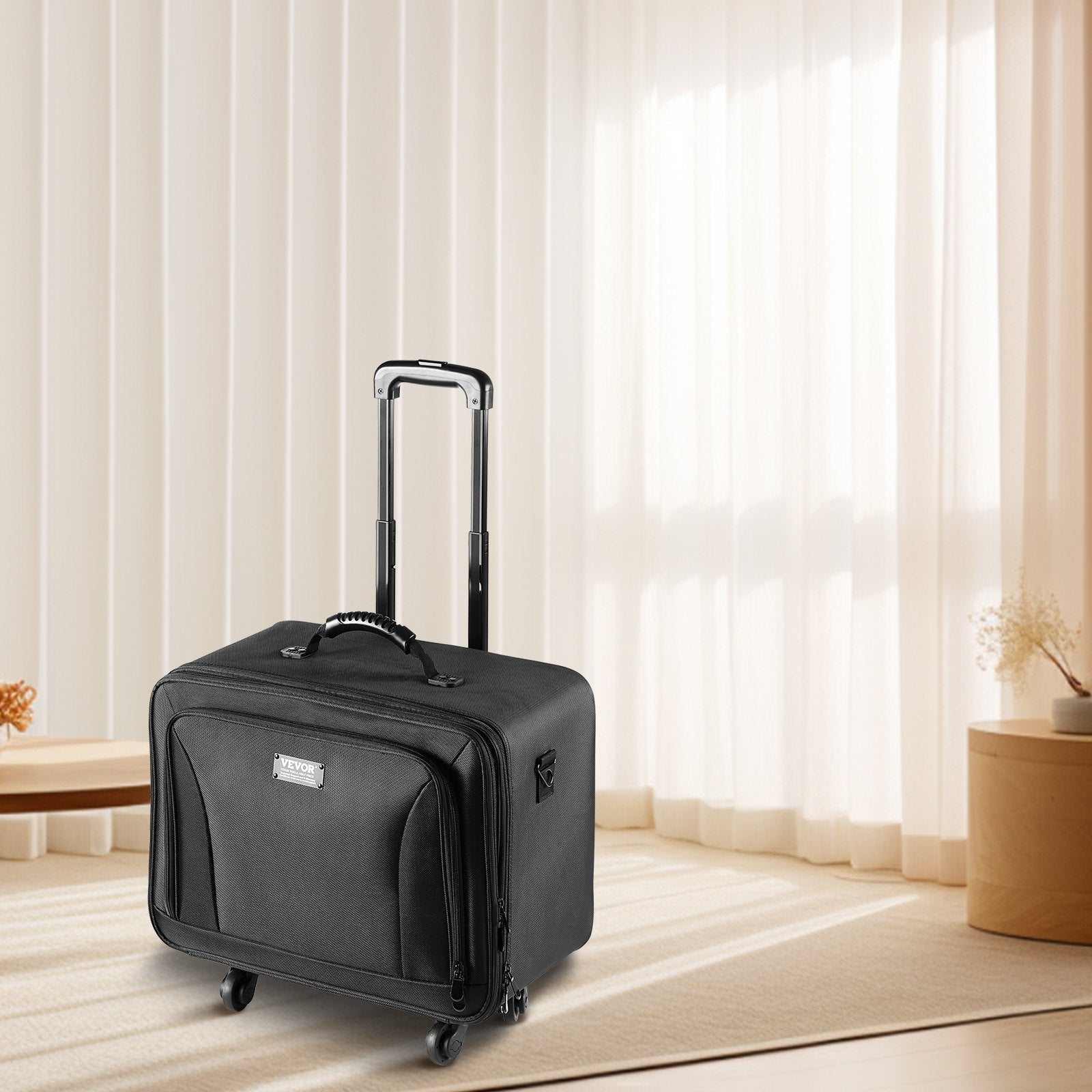 VEVOR Rolling Makeup Train Case Large Storage 3 Tiers, Convenient Carry With Handle, Wheels, Strap, Professional Makeup Storage Organizer Box Make Up Carrier Waterproof Oxford, Black 