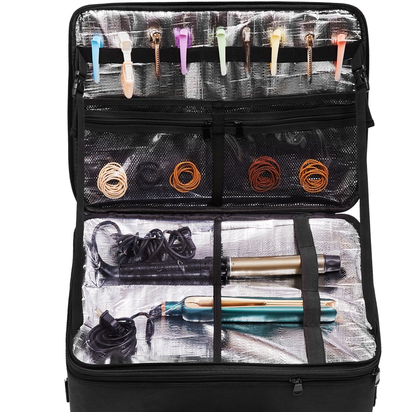 VEVOR Rolling Makeup Train Case Large Storage 3 Tiers, Convenient Carry With Handle, Wheels, Strap, Professional Makeup Storage Organizer Box Make Up Carrier Waterproof Oxford, Black 