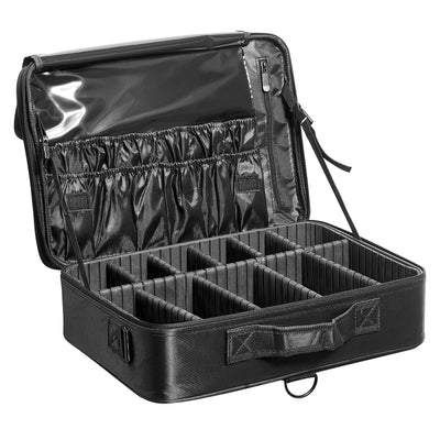 VEVOR Makeup Train Case Large Storage 3 Tiers, Convenient Carry With Handle, Strap, Professional Waterproof Oxford Makeup Storage Organizer Box, Heavy Duty Make Up Carrier, Black 