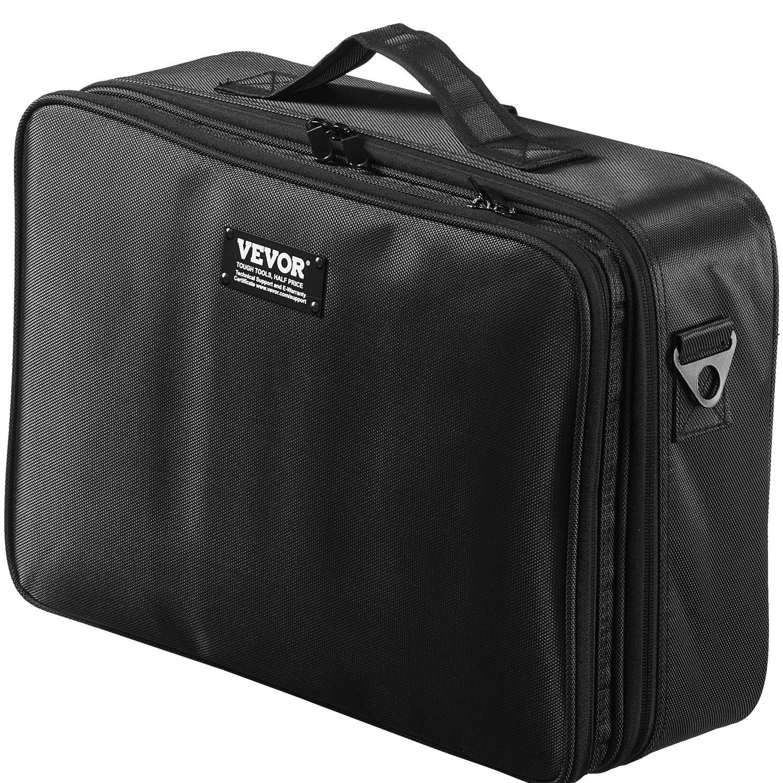 VEVOR Makeup Train Case Large Storage 3 Tiers, Convenient Carry With Handle, Strap, Professional Waterproof Oxford Makeup Storage Organizer Box, Heavy Duty Make Up Carrier, Black 