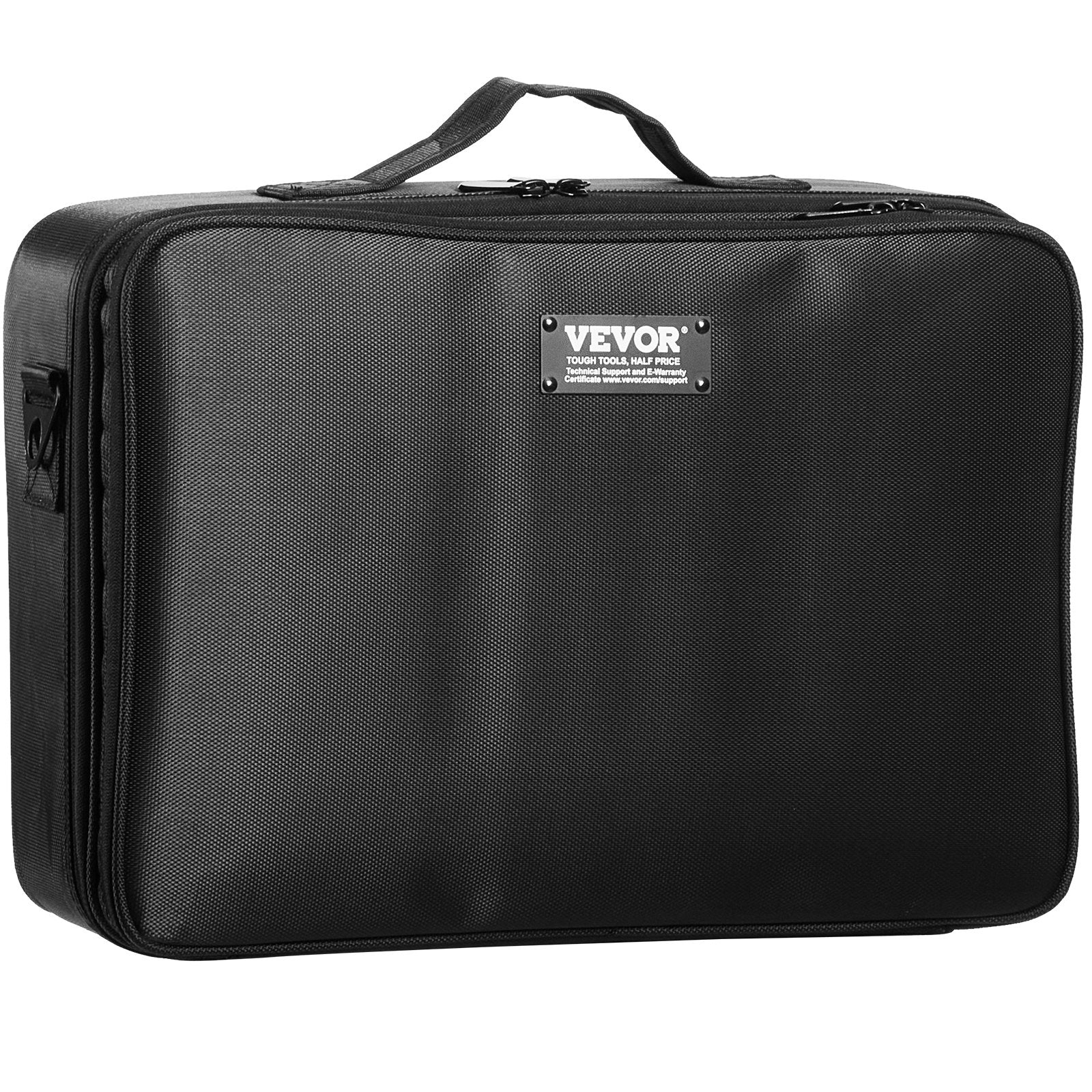 VEVOR Makeup Train Case Large Storage 3 Tiers, Convenient Carry With Handle, Strap, Professional Waterproof Oxford Makeup Storage Organizer Box, Heavy Duty Make Up Carrier, Black 