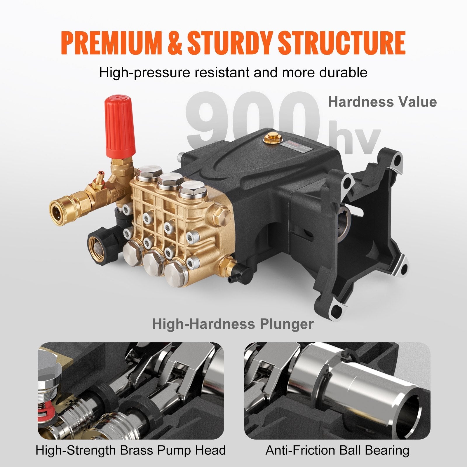VEVOR Pressure Washer Pump, 1" Shaft Horizontal Triplex Plunger, 4400 PSI, 4 GPM Flow, Replacement Power Washer Pumps Kit, Parts Washer Pump, Compatible with Simpson MorFlex Models 40224, 40225, 40226 