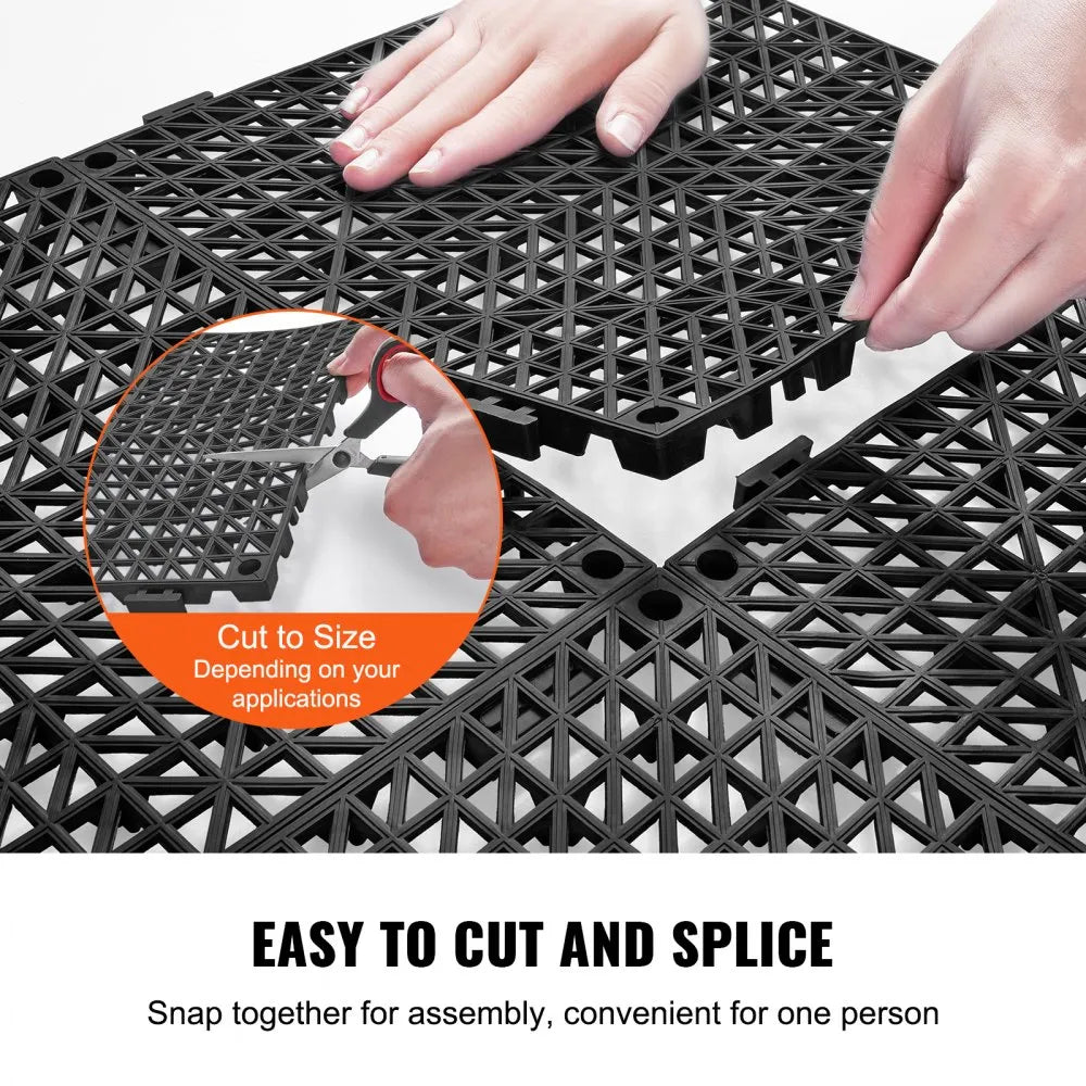 VEVOR Modular Interlocking Cushion, Black PVC Drainage Mats, 50 Pack Floor Tiles, Non-Slip Drainage Floor Tile, Bathroom Anti-Slip Mat, Kitchen Drainage Tile, Pool Floor Tile, Restroom Floor Mat, Wet Area Floor Tiles, Interlocking PVC Mats