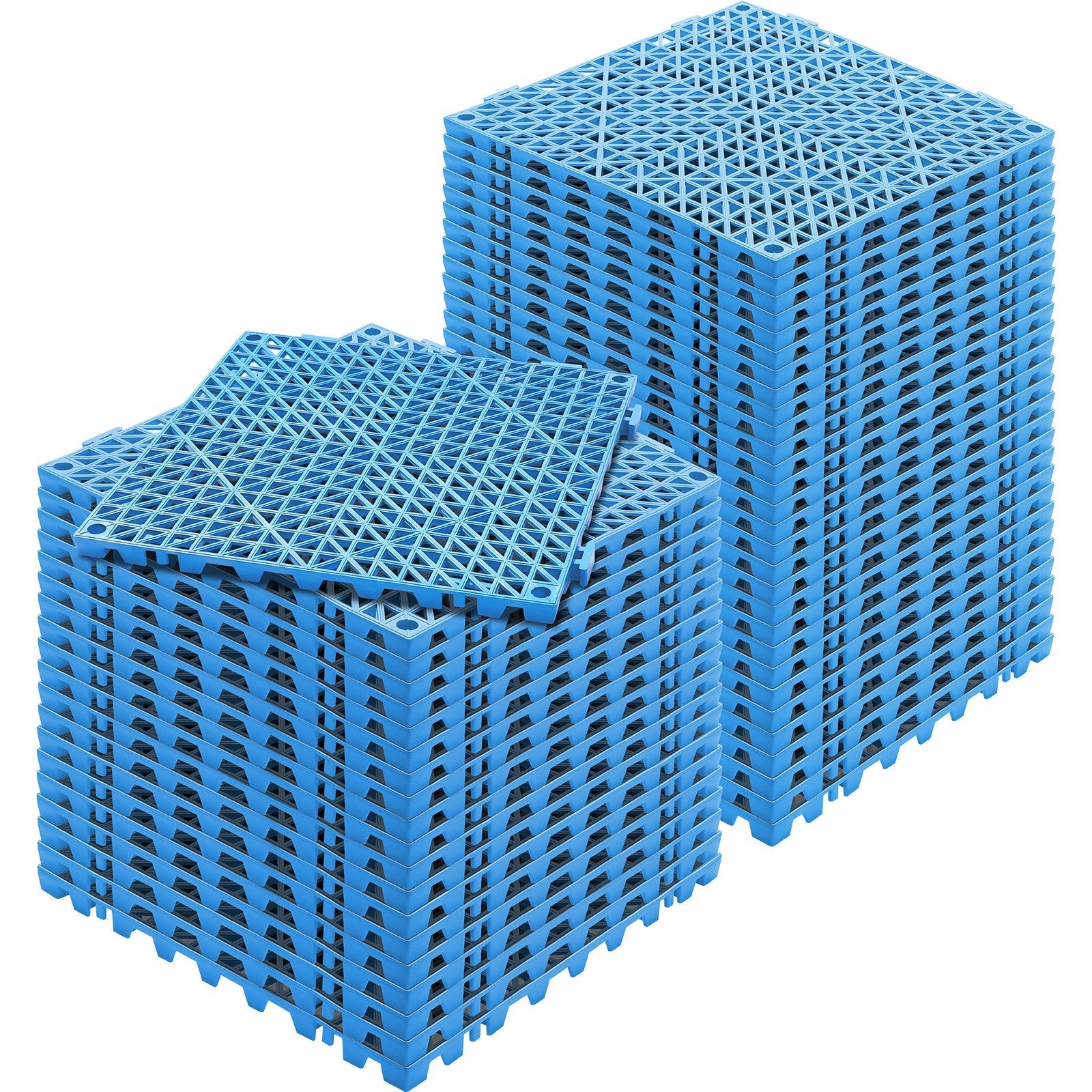 VEVOR Modular Interlocking Cushion, 50 Pack 12" x 12" Splicing Drainage Mats, Soft PVC Interlocking Drainage Floor Tiles, Non-Slip Drainage Holes for Restroom, Bathroom, Kitchen, Pool, Wet Areas, Blue 