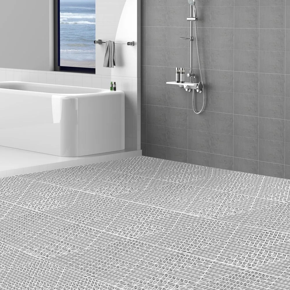 VEVOR Modular Interlocking Cushion, 12 Pack 12" x 12" Splicing Drainage Mats, Soft PVC Interlocking Drainage Floor Tiles, Non-Slip Drainage Holes for Restroom, Bathroom, Kitchen, Pool, Wet Areas, Gray