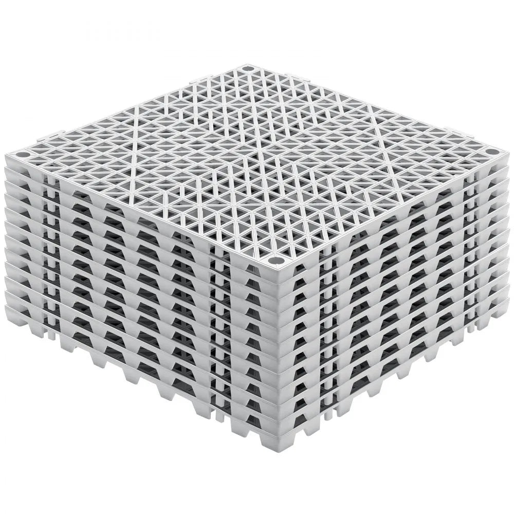 VEVOR Modular Interlocking Cushion, 12 Pack 12" x 12" Splicing Drainage Mats, Soft PVC Interlocking Drainage Floor Tiles, Non-Slip Drainage Holes for Restroom, Bathroom, Kitchen, Pool, Wet Areas, Gray