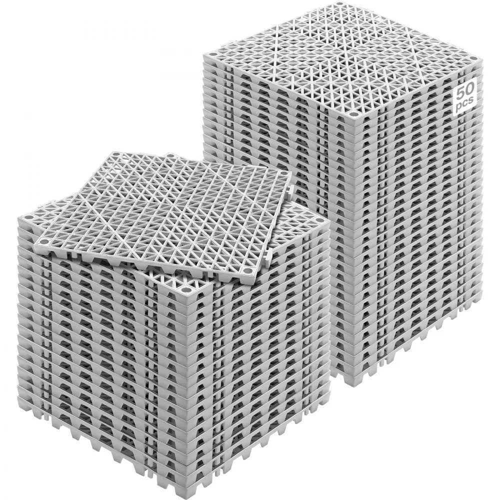 VEVOR Modular Interlocking Cushion, 50 Pack 12" x 12" Splicing Drainage Mats, Soft PVC Interlocking Drainage Floor Tiles, Non-Slip Drainage Holes for Restroom, Bathroom, Kitchen, Pool, Wet Areas, Gray