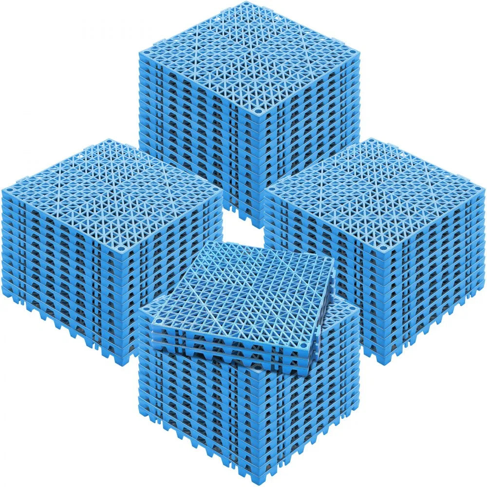 VEVOR Modular Interlocking Cushion, 55 Pack 12" x 12" Splicing Drainage Mats, Soft PVC Interlocking Drainage Floor Tiles, Non-Slip Drainage Holes for Restroom, Bathroom, Kitchen, Pool, Wet Areas, Blue