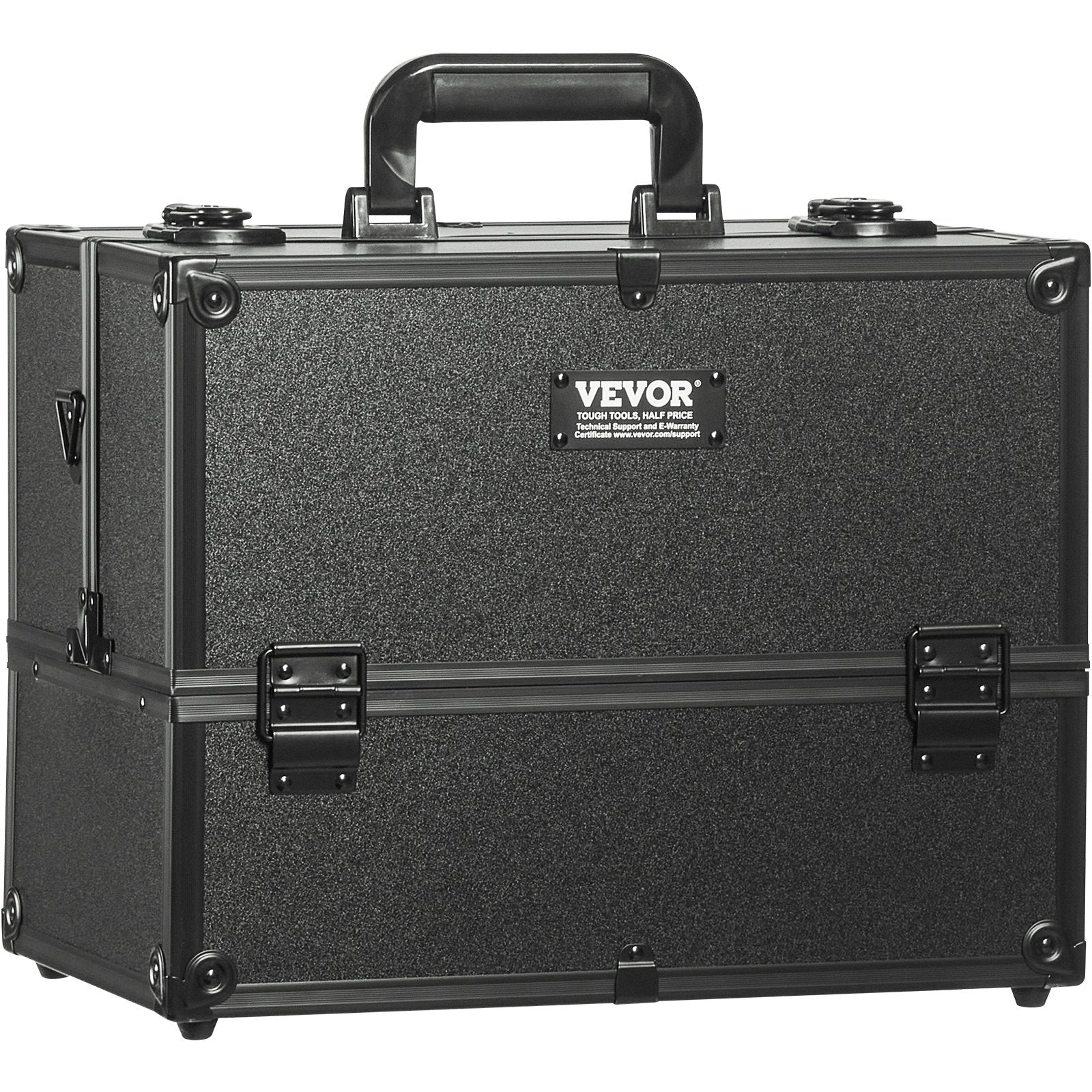 VEVOR Makeup Train Case 14.6 inch Large Portable Cosmetic Case, 6 Tier Trays Professional Makeup Storage Organizer Box Make Up Carrier with Handle And Strap Travel Case for Women and Girls - Black 
