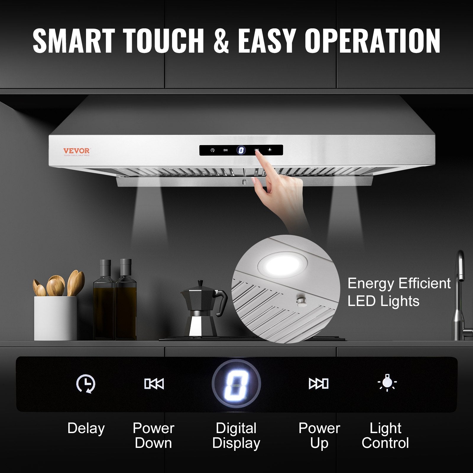 VEVOR 30" Under Cabinet Range Hood Ductless Kitchen Vent Stainless Steel LED 