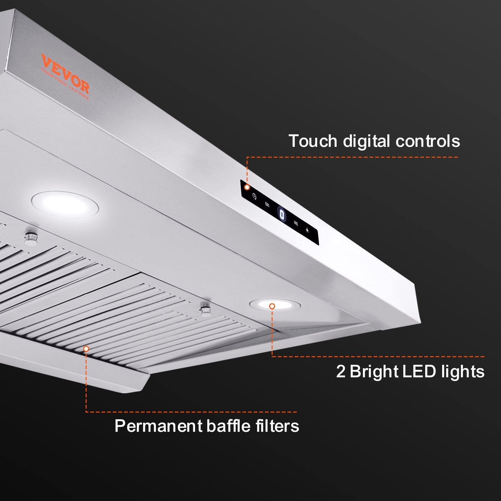 VEVOR 30" Under Cabinet Range Hood Ductless Kitchen Vent Stainless Steel LED 