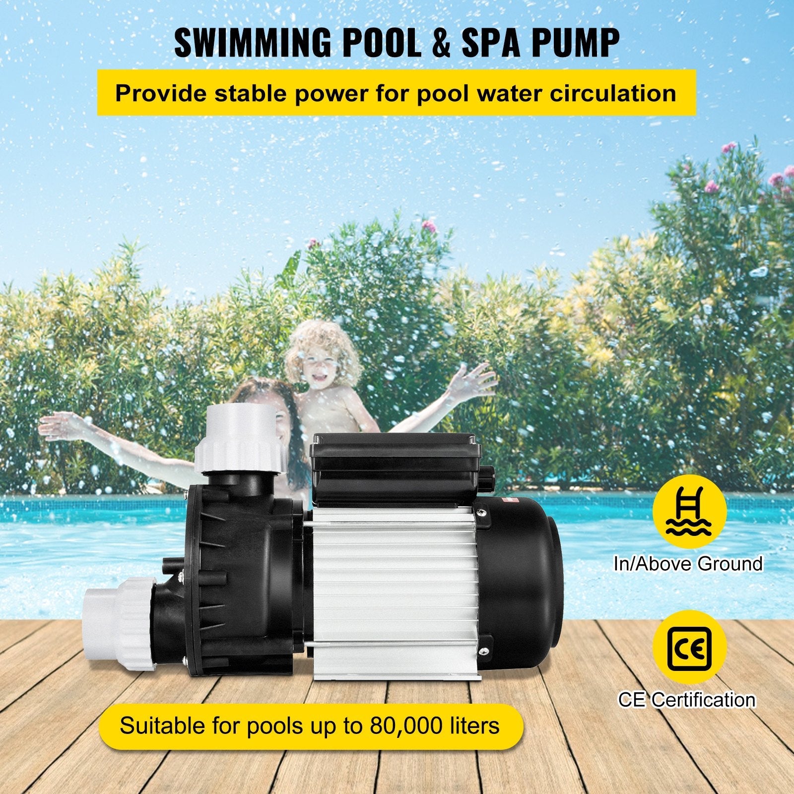 VEVOR Swimming 1HP 750W SPA 365 L/Min Hot Tub Water Circulation Pump Above Ground Pool and Whirlpool Bath, Black 