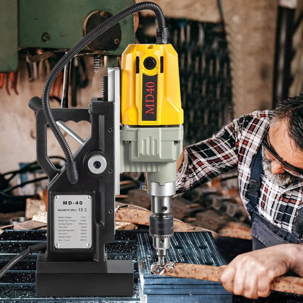 VEVOR Magnetic Drill, 1100W 1.57" Boring Diameter, 2697lbf/12000N Portable Electric Mag Drill Press with 12 Bits, 580 RPM Max Speed Drilling Machine for any Surface and Home Improvement