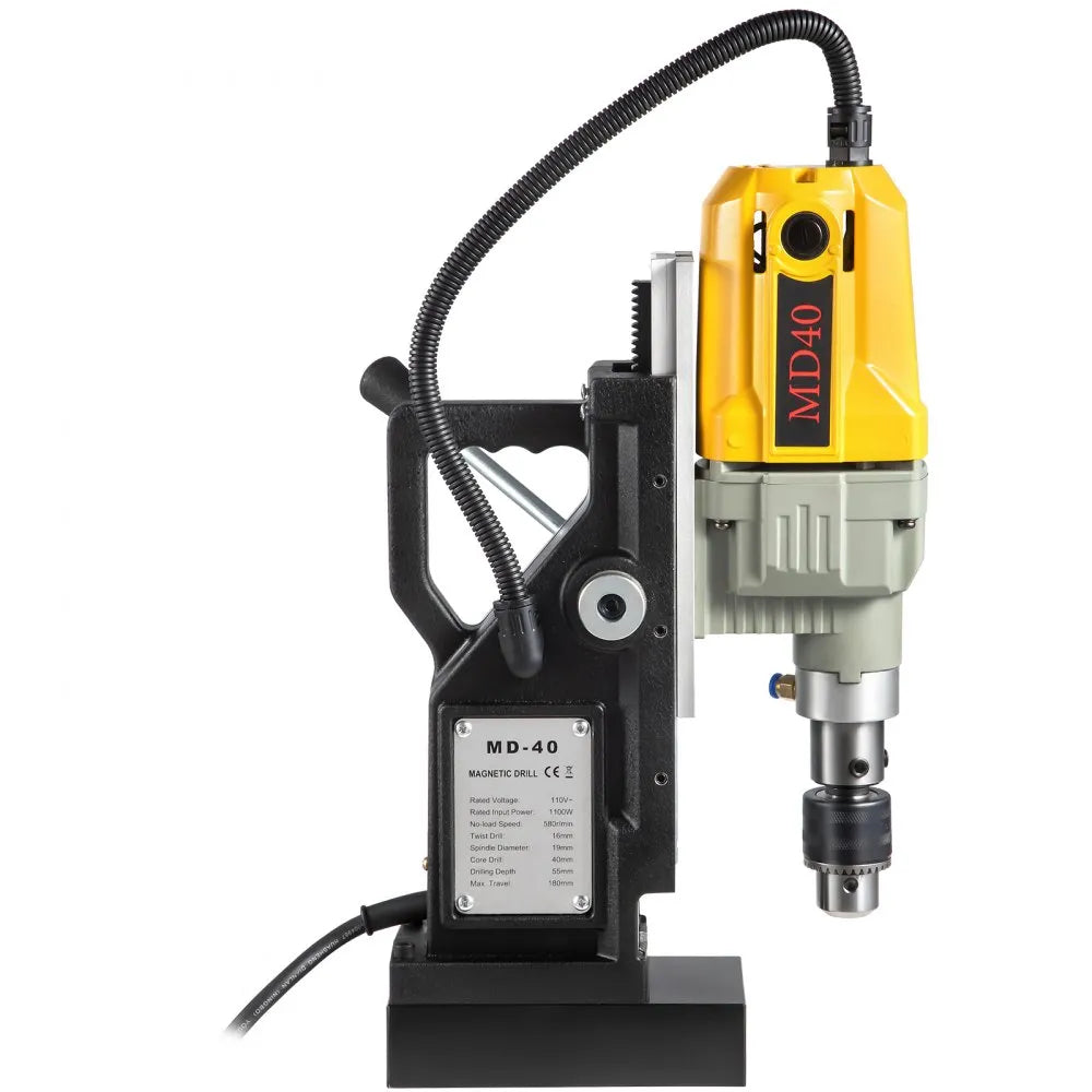VEVOR Magnetic Drill, 1100W 1.57" Boring Diameter, 2697lbf/12000N Portable Electric Mag Drill Press with 12 Bits, 580 RPM Max Speed Drilling Machine for any Surface and Home Improvement