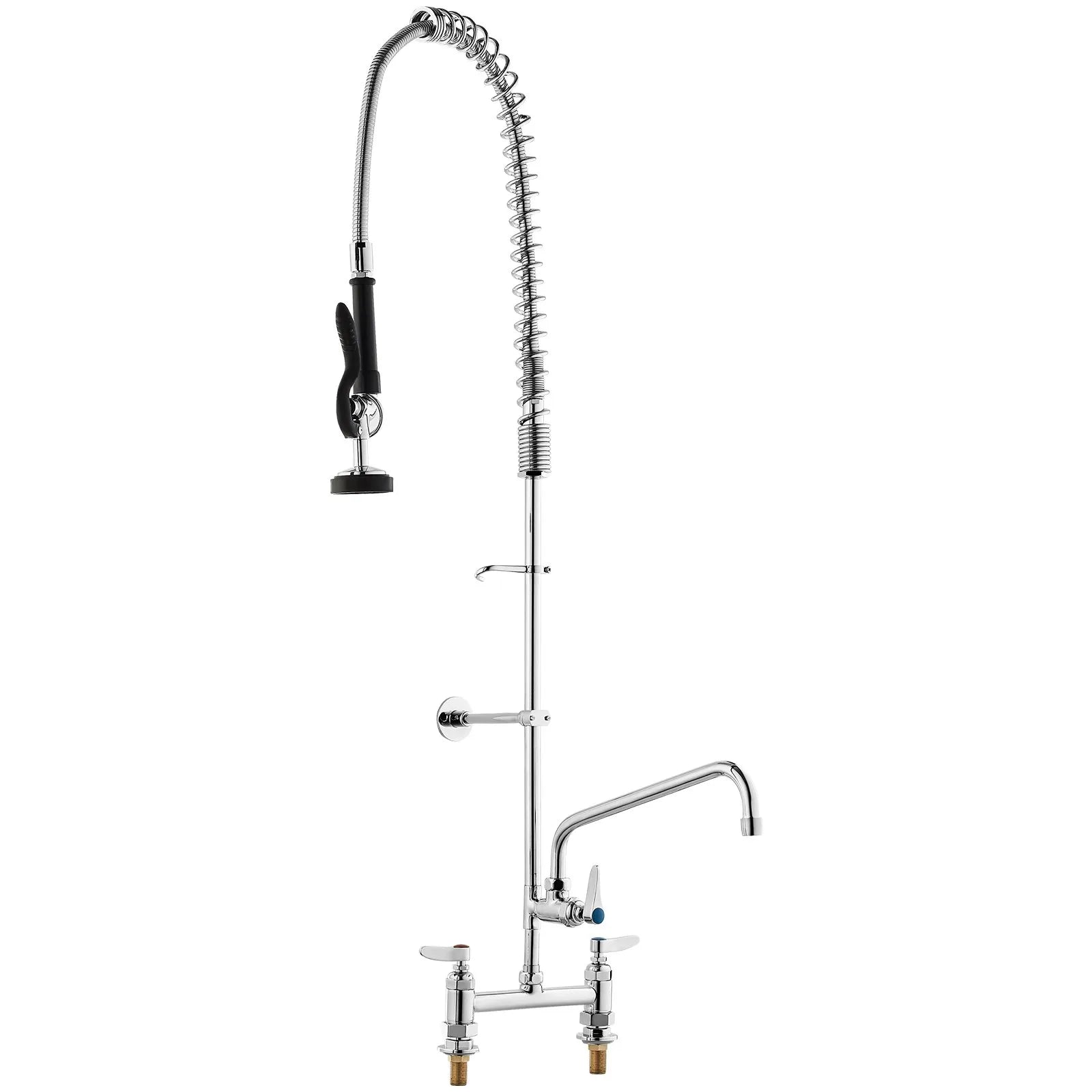 VEVOR Commercial Faucet with Pre-Rinse Sprayer, 44" Height, 8" Center, 12" Swing Spout, Deck Mount Kitchen Sink Faucet, Brass Constructed Device with Pull Down Spray, for 1/2/3 Compartment Sink