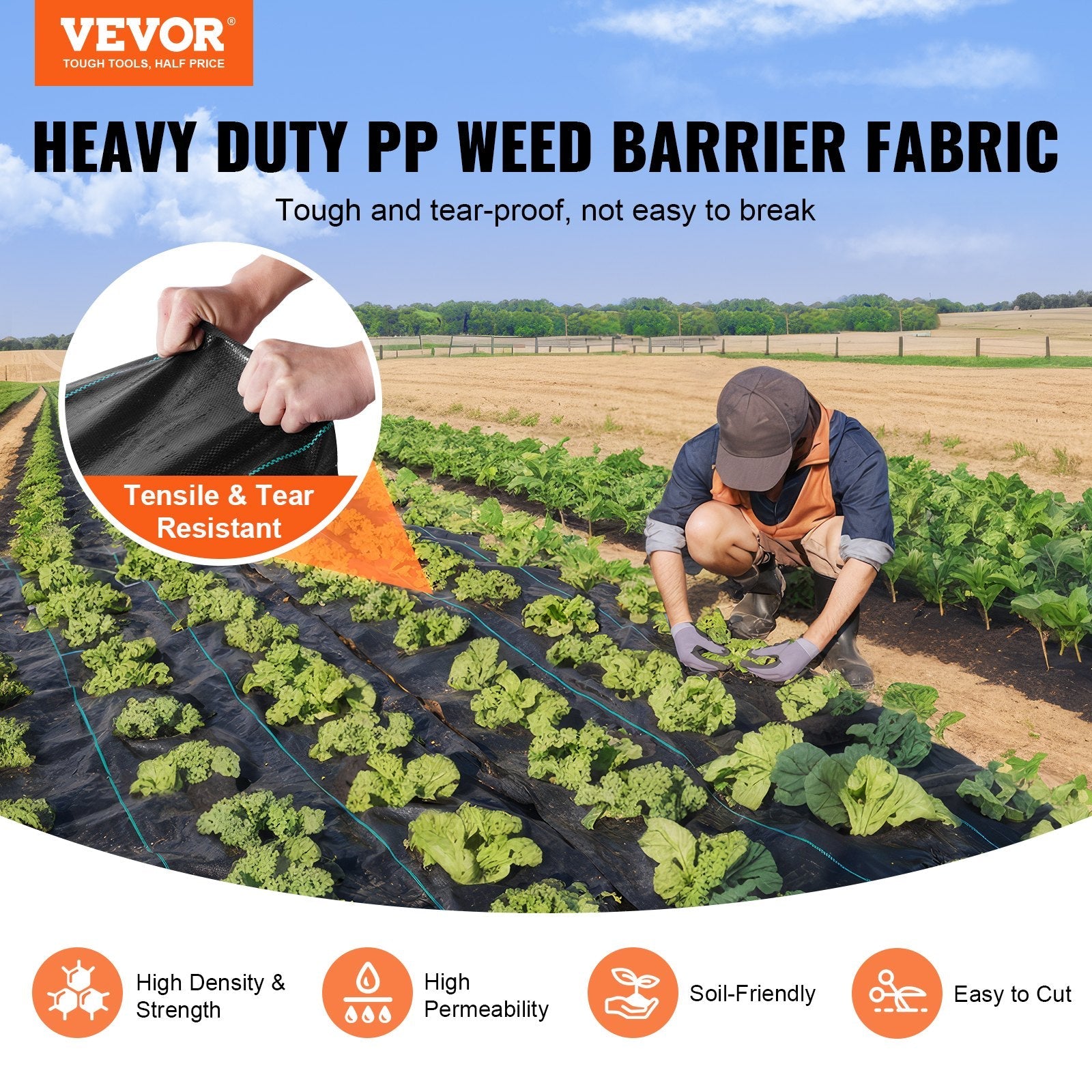 VEVOR Weed Barrier Landscape Fabric, 3*100FT Heavy Duty Garden Weed Fabric, Woven PP Weed Control Fabric, Driveway Fabric, Geotextile Fabric for Landscaping, Ground Cover, Weed Blocker Weed Mat, Black 