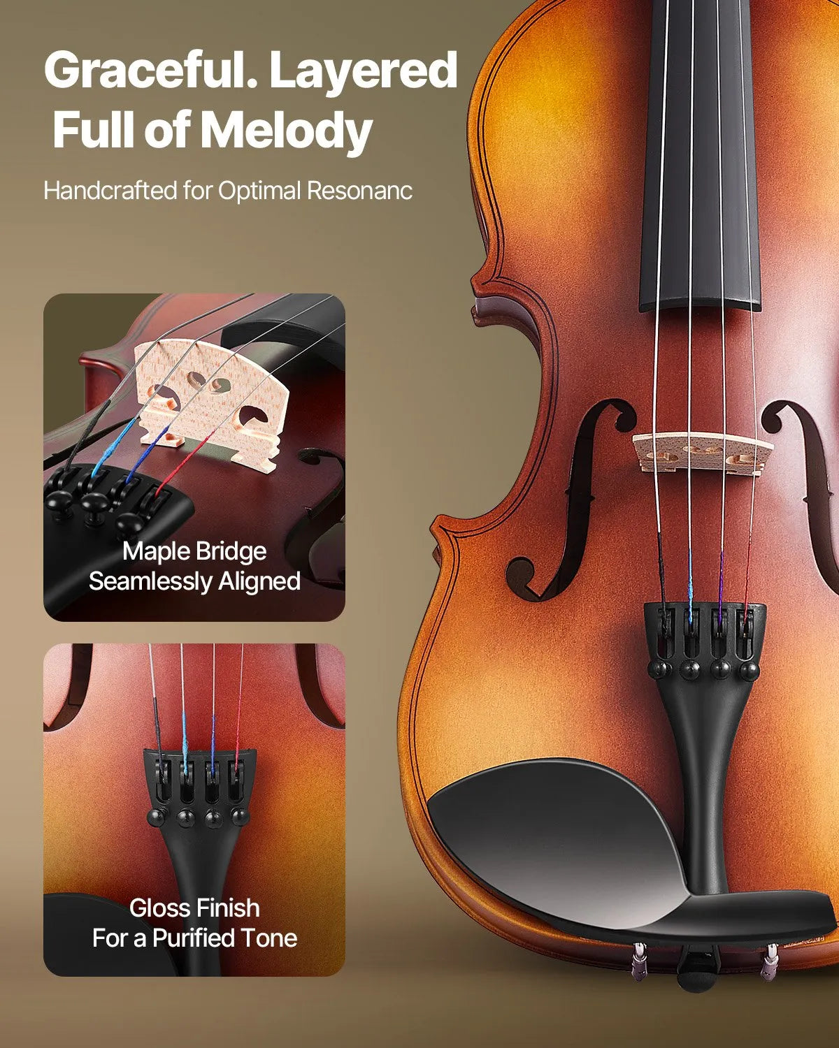 VEVOR Violin 3/4 Size Fiddle Set for Adult Beginners with Case Rosin Brown