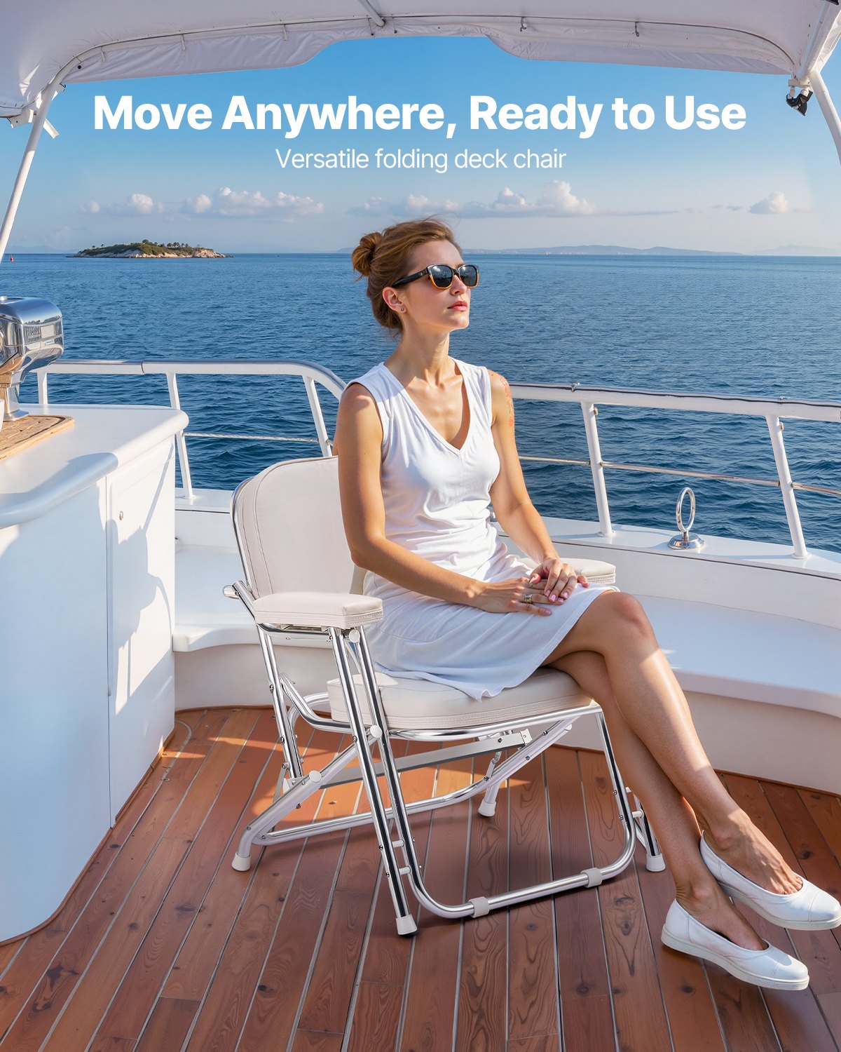 VEVOR Folding Deck Chair Boat Seat with Aluminum Alloy Frame Non-slip Foot Pads 