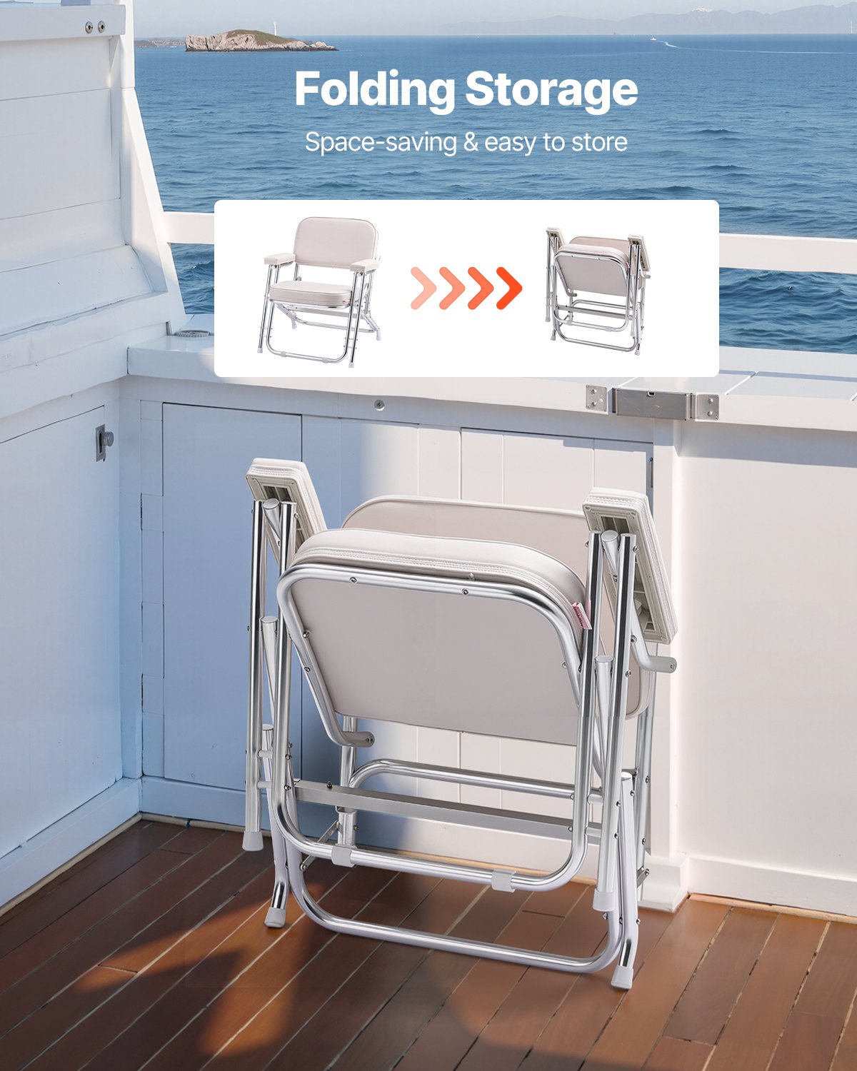 VEVOR Folding Deck Chair Boat Seat with Aluminum Alloy Frame Non-slip Foot Pads 