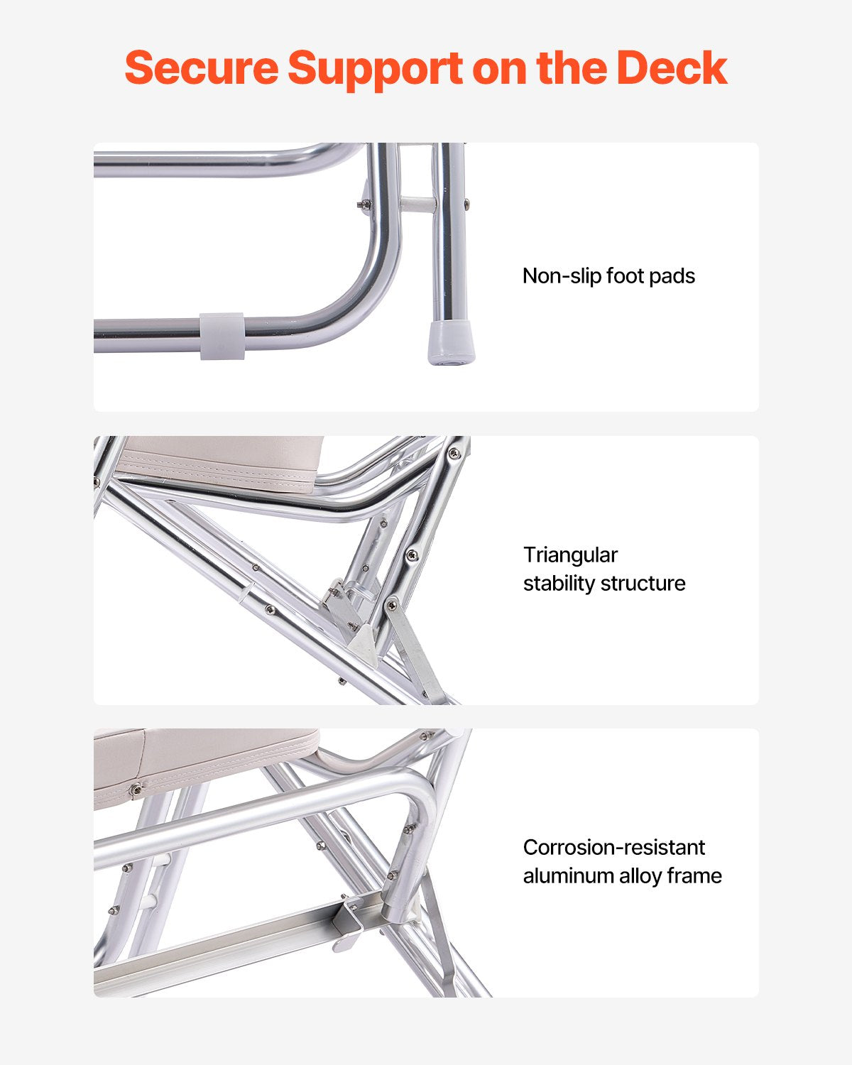 VEVOR Folding Deck Chair Boat Seat with Aluminum Alloy Frame Non-slip Foot Pads 