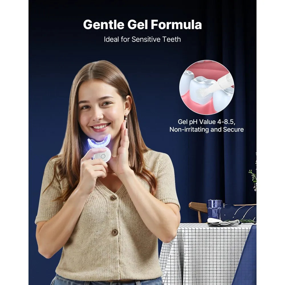 Teeth Whitening Kit with LED Light, 28/32 LED Accelerator Lights, Whitening Gel Syringe, Desensitizing Gel, and U-Shaped Tray, Wireless Portable Kit Fast and Effectively Removes Stubborn Stains