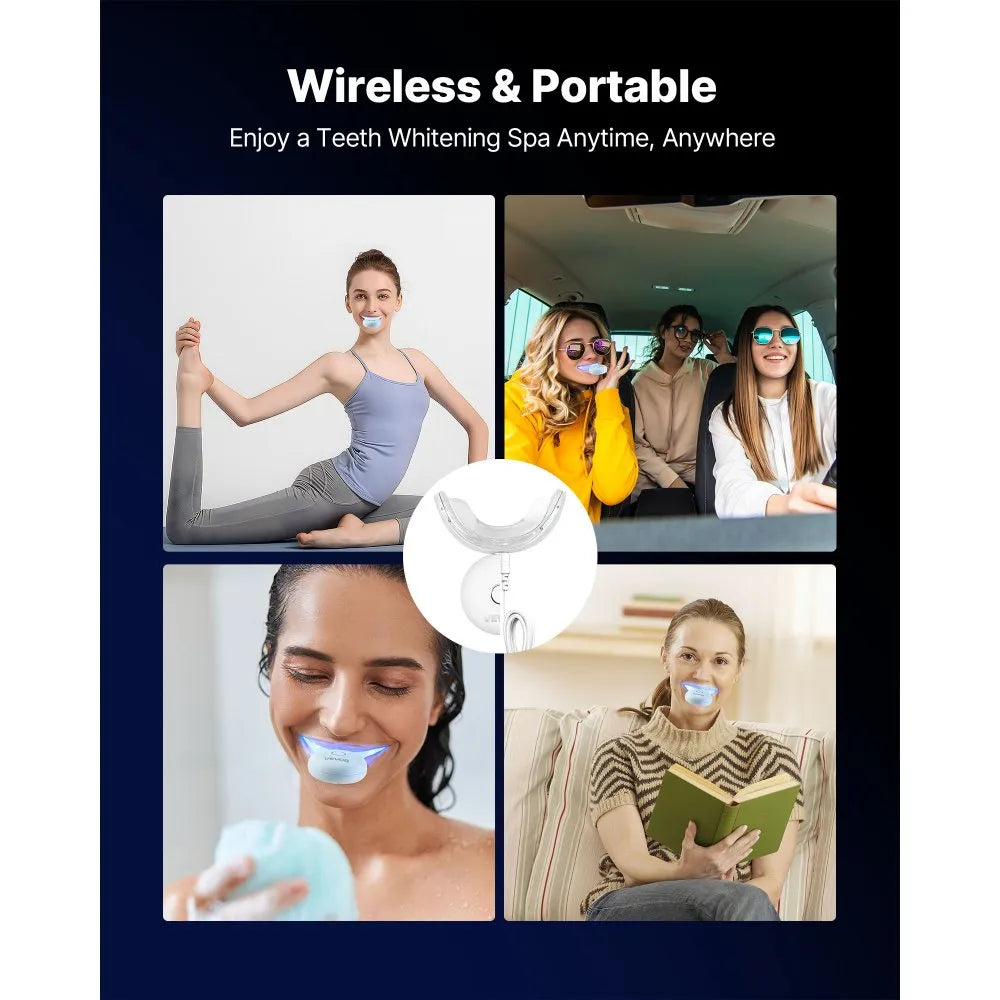 Teeth Whitening Kit with LED Light, 28/32 LED Accelerator Lights, Whitening Gel Syringe, Desensitizing Gel, and U-Shaped Tray, Wireless Portable Kit Fast and Effectively Removes Stubborn Stains