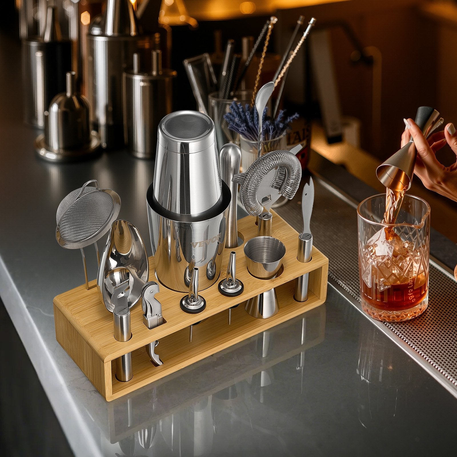 VEVOR Cocktail Shaker Set 13 Pcs Bartender Kit Stainless Steel Bar Tools Silver 