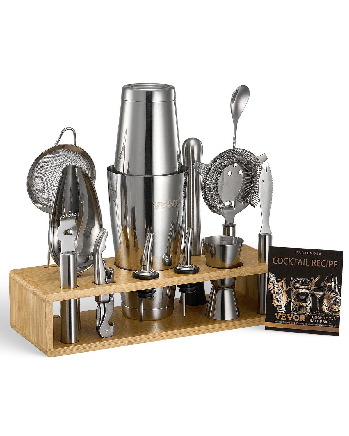 VEVOR Cocktail Shaker Set 13 Pcs Bartender Kit Stainless Steel Bar Tools Silver 