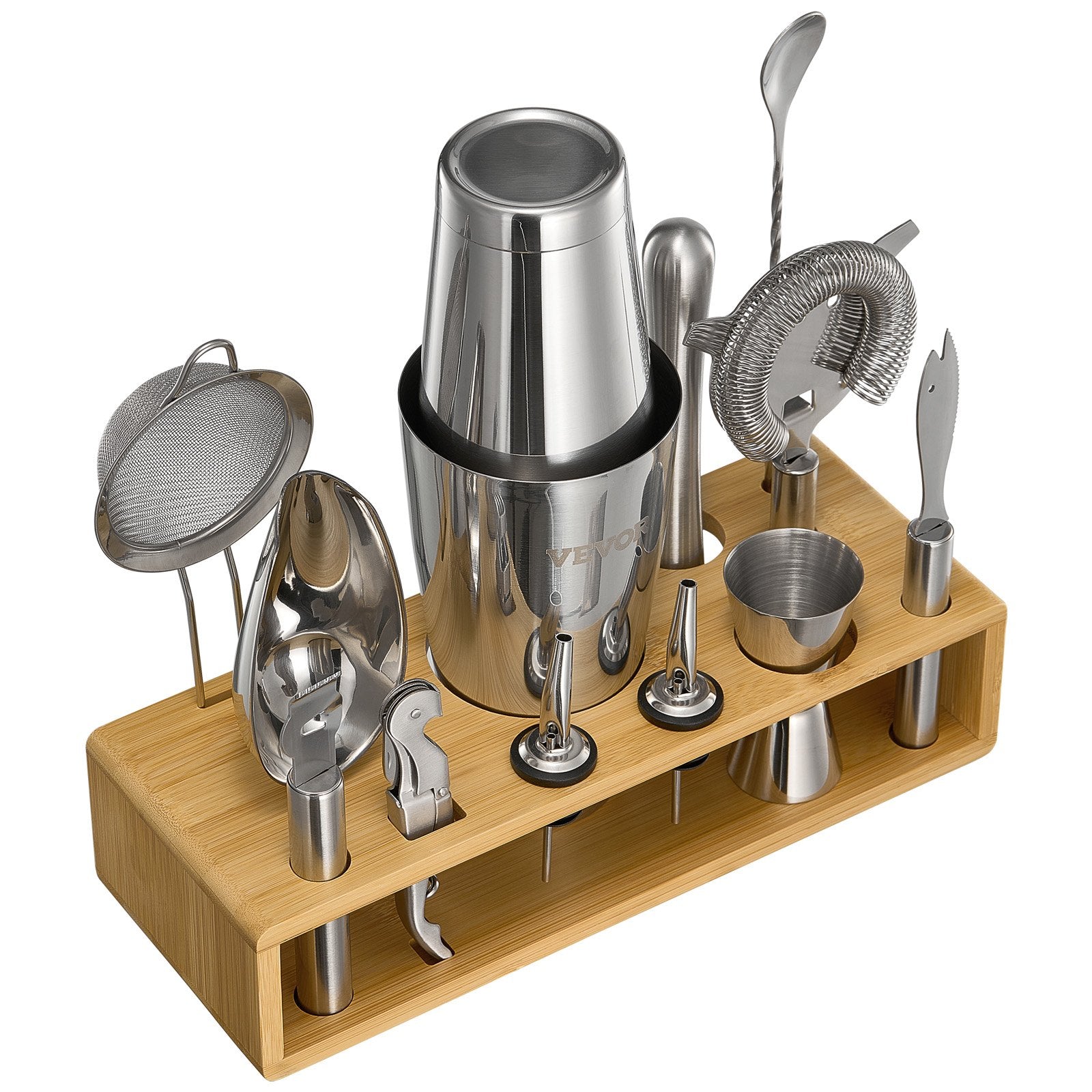 VEVOR Cocktail Shaker Set 13 Pcs Bartender Kit Stainless Steel Bar Tools Silver 