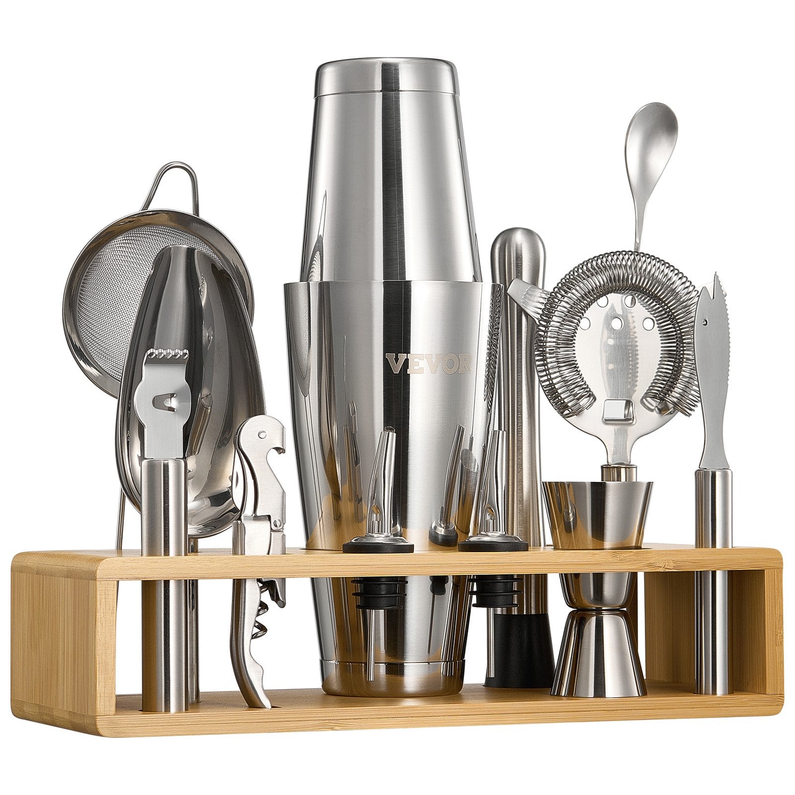 VEVOR Cocktail Shaker Set 13 Pcs Bartender Kit Stainless Steel Bar Tools Silver 