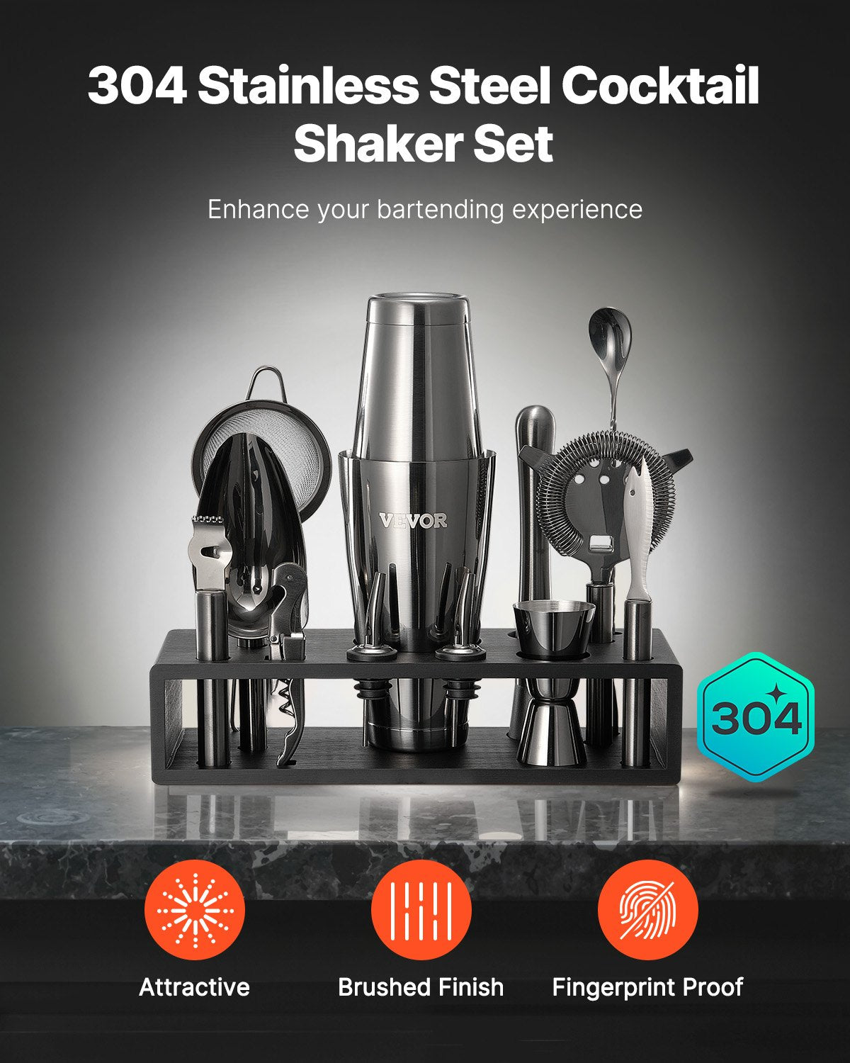 VEVOR Cocktail Shaker Set 13Pcs Bartender Kit Stainless Steel Bar Tools Gunmetal 
