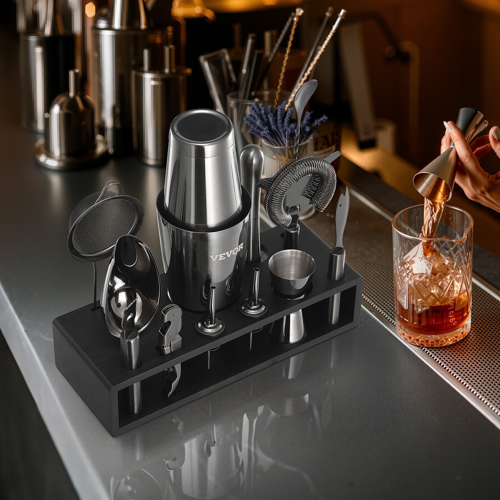 VEVOR Cocktail Shaker Set 13Pcs Bartender Kit Stainless Steel Bar Tools Gunmetal 