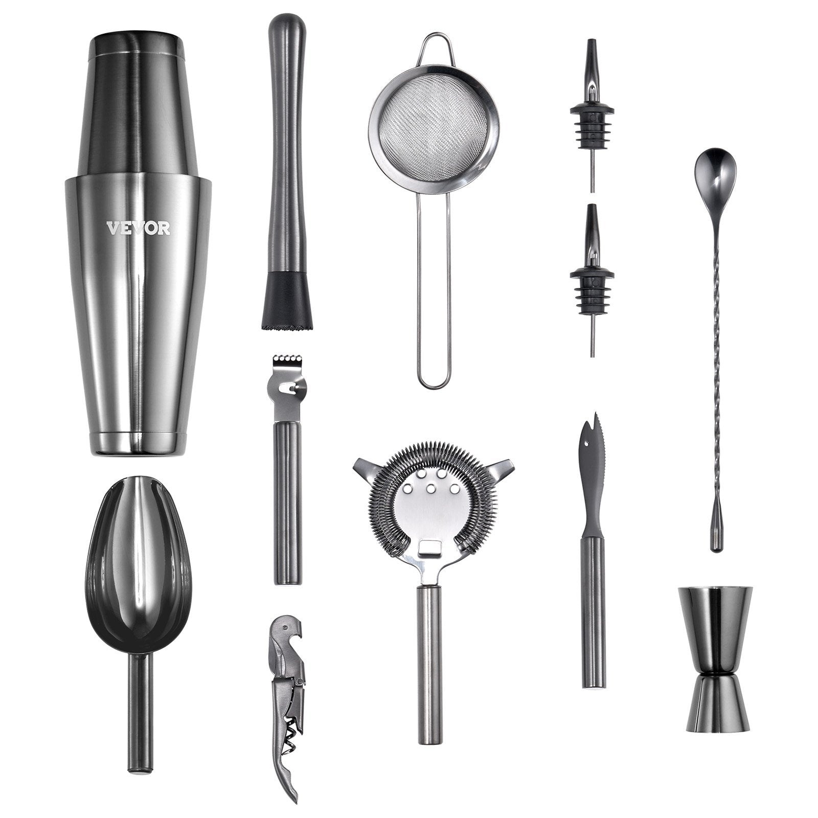 VEVOR Cocktail Shaker Set 13Pcs Bartender Kit Stainless Steel Bar Tools Gunmetal 