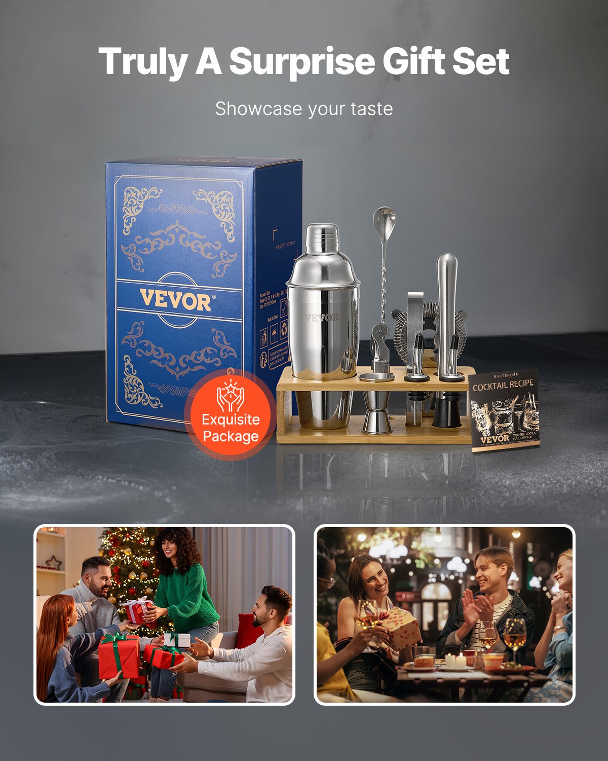 VEVOR Cocktail Shaker Set 10 Pcs Bartender Kit Stainless Steel Bar Tools Silver 