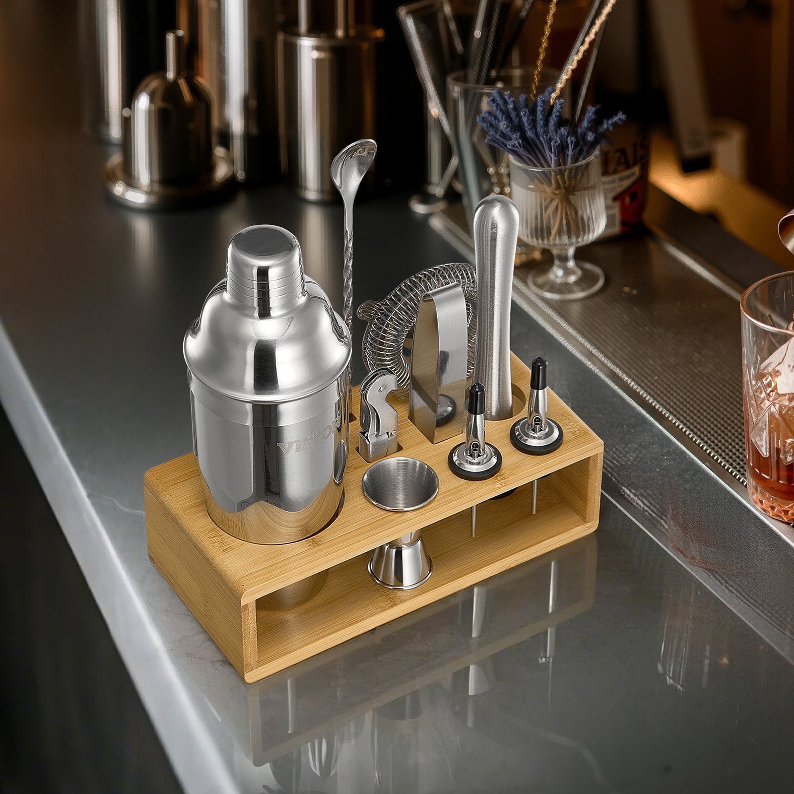 VEVOR Cocktail Shaker Set 10 Pcs Bartender Kit Stainless Steel Bar Tools Silver 