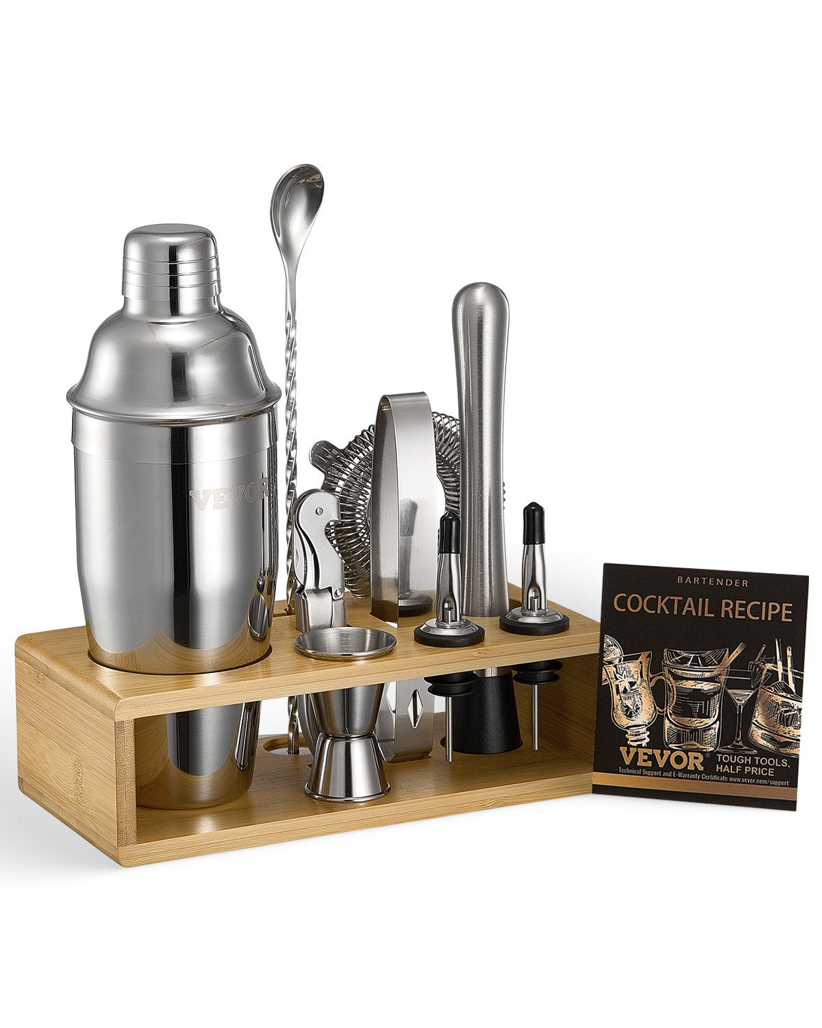 VEVOR Cocktail Shaker Set 10 Pcs Bartender Kit Stainless Steel Bar Tools Silver 
