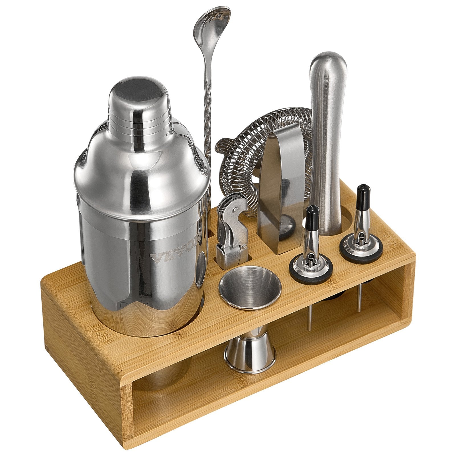 VEVOR Cocktail Shaker Set 10 Pcs Bartender Kit Stainless Steel Bar Tools Silver 