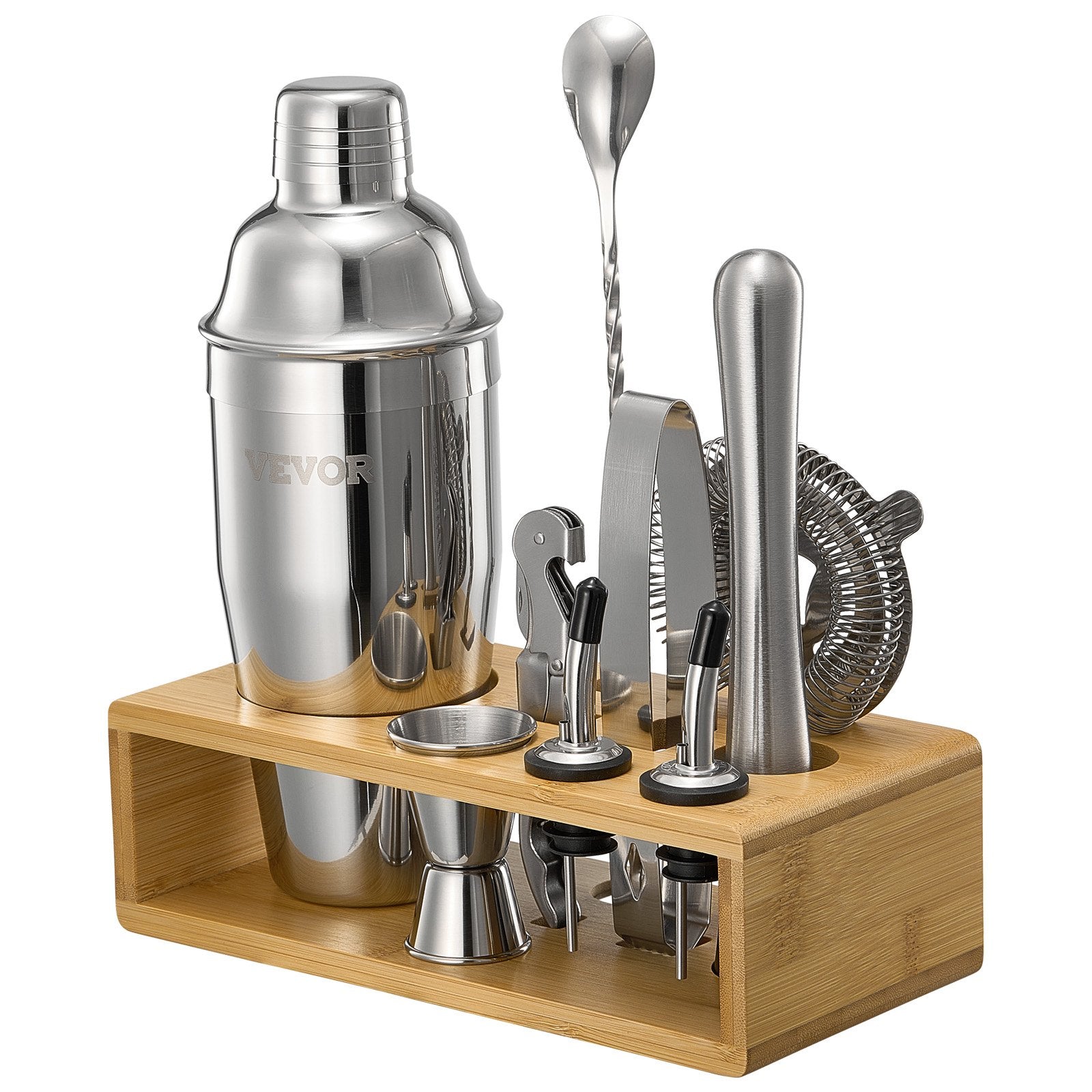VEVOR Cocktail Shaker Set 10 Pcs Bartender Kit Stainless Steel Bar Tools Silver 