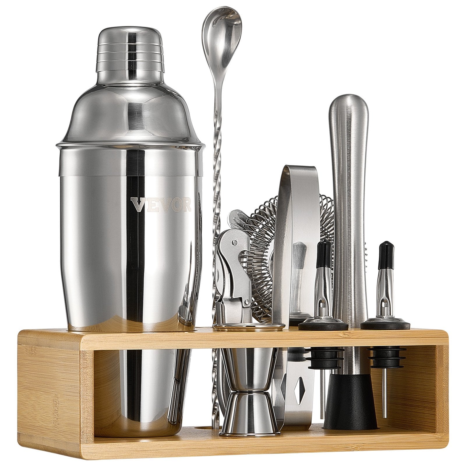 VEVOR Cocktail Shaker Set 10 Pcs Bartender Kit Stainless Steel Bar Tools Silver 