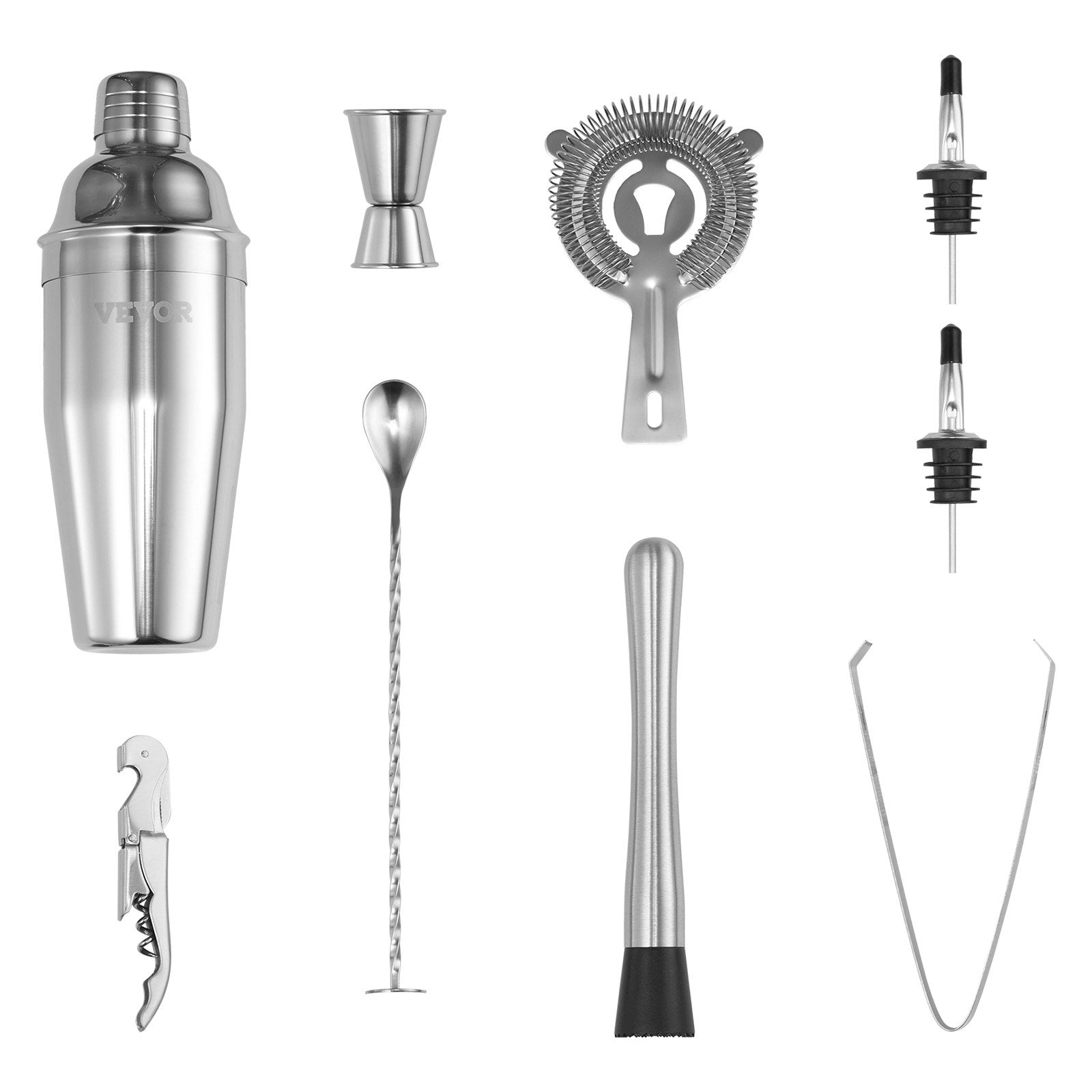 VEVOR Cocktail Shaker Set 10 Pcs Bartender Kit Stainless Steel Bar Tools Silver 