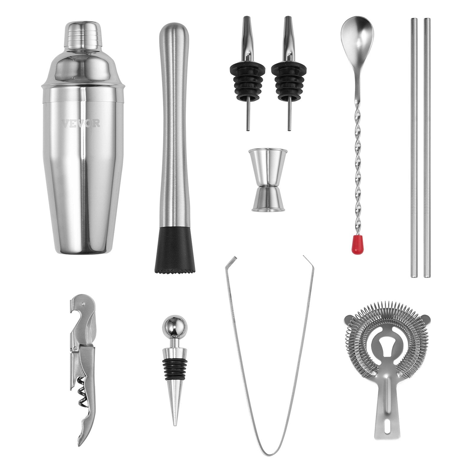 VEVOR Cocktail Shaker Set 13 Pcs Bar Tools Stainless Steel Bartender Kit Silver 