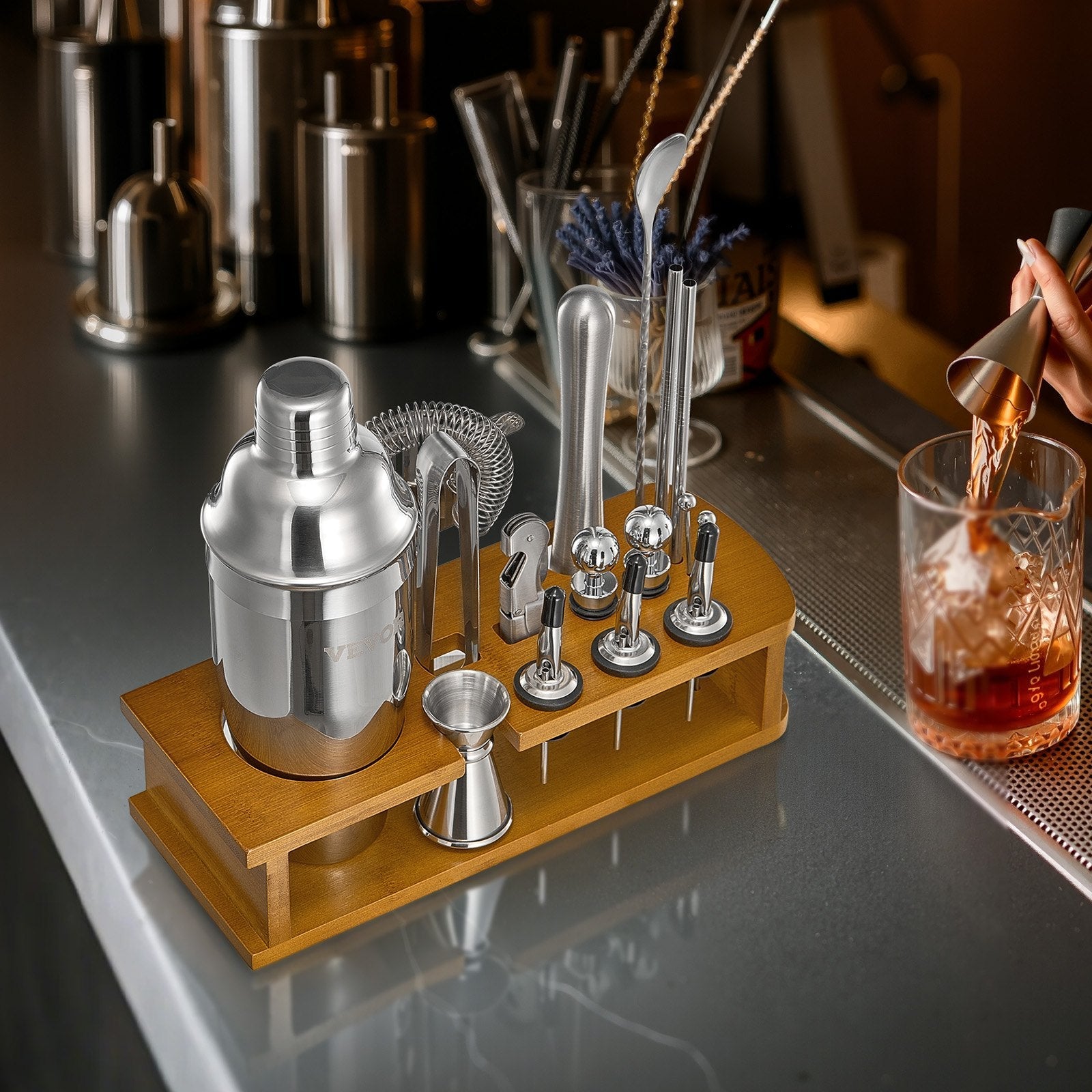 VEVOR Cocktail Shaker Set 18 Pcs Bartender Kit Stainless Steel Bar Tools Silver 