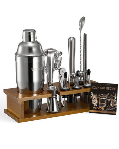 VEVOR Cocktail Shaker Set 18 Pcs Bartender Kit Stainless Steel Bar Tools Silver 