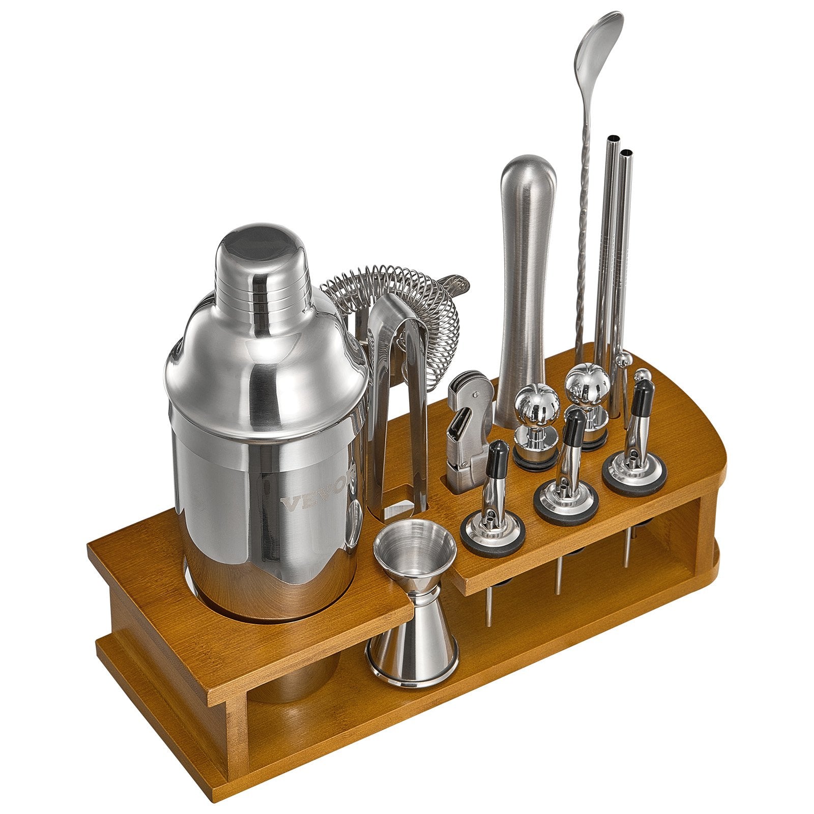 VEVOR Cocktail Shaker Set 18 Pcs Bartender Kit Stainless Steel Bar Tools Silver 