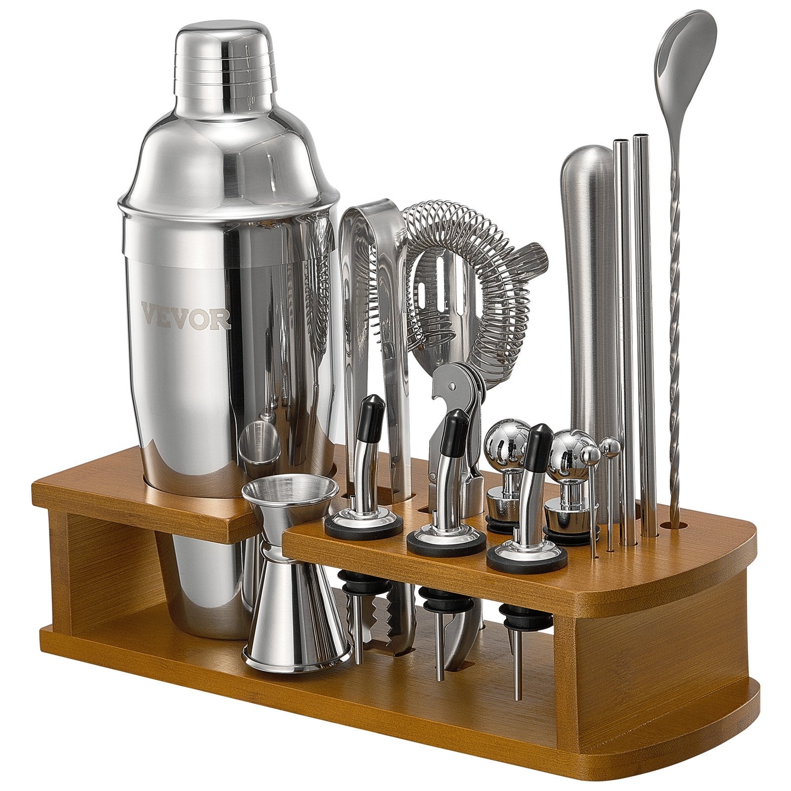 VEVOR Cocktail Shaker Set 18 Pcs Bartender Kit Stainless Steel Bar Tools Silver 