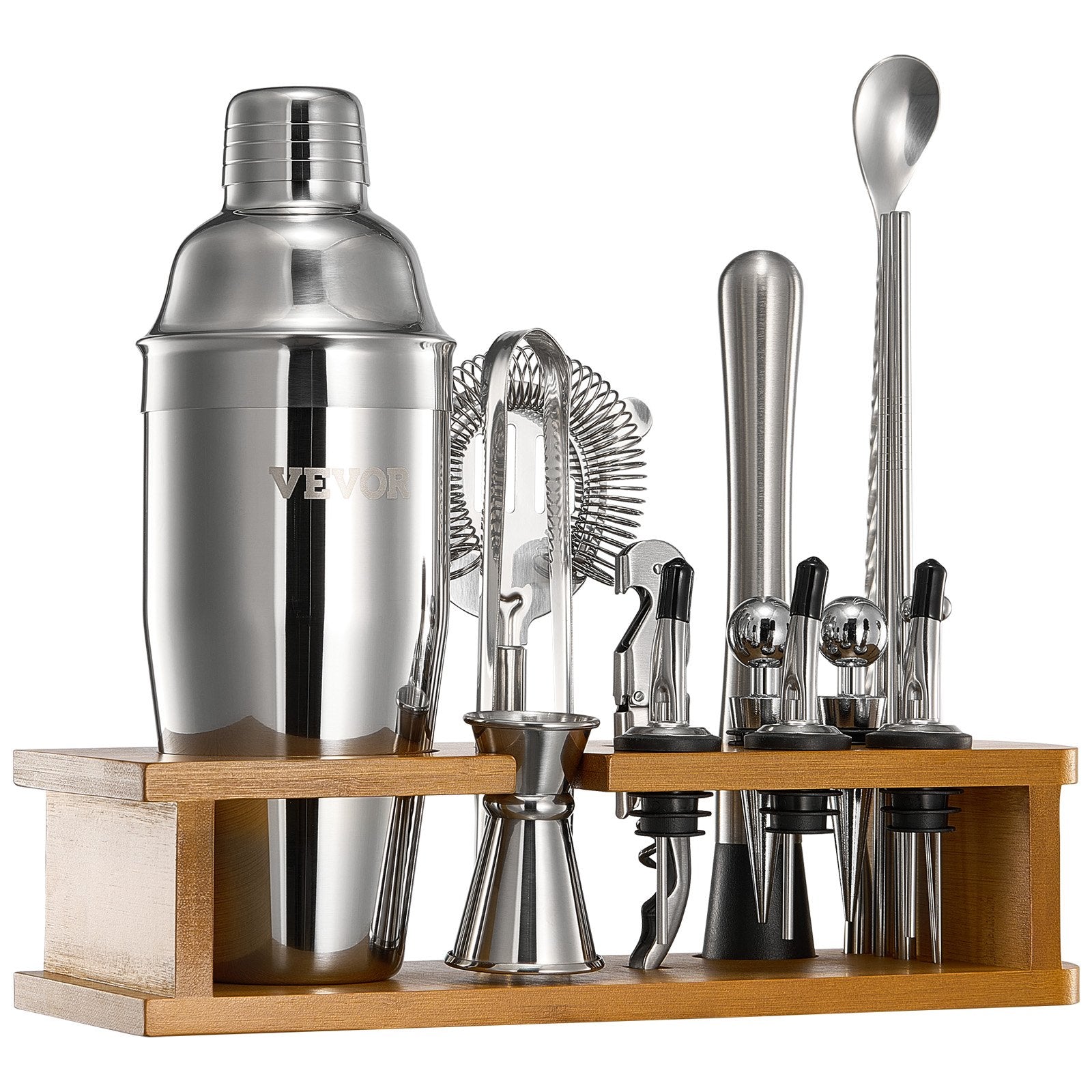 VEVOR Cocktail Shaker Set 18 Pcs Bartender Kit Stainless Steel Bar Tools Silver 